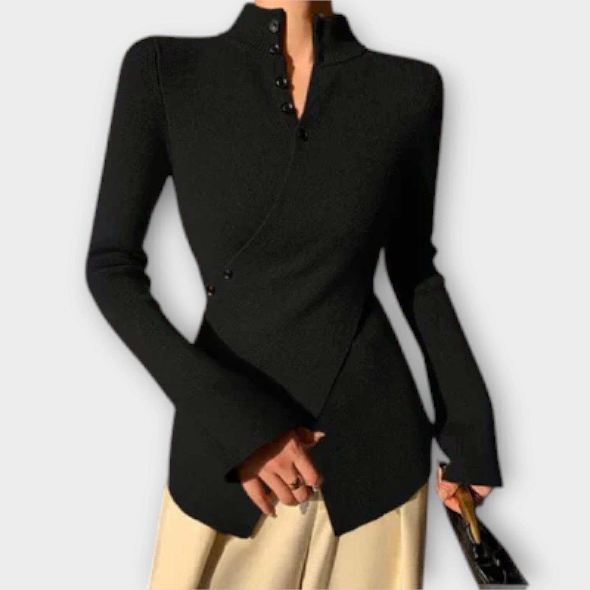 Michiko Elegant Slim Fit Knit Jumper Cotton Blend Black