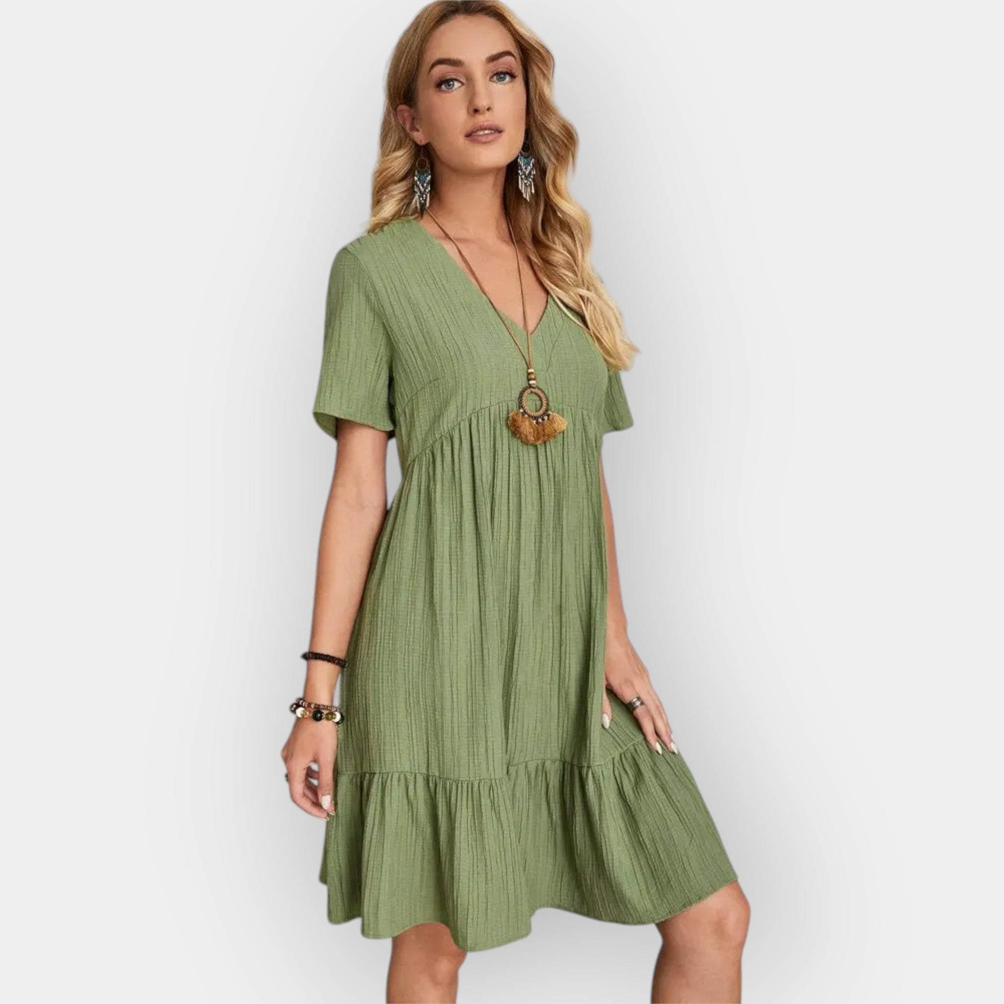 Midi Dress With V Neckline For All Occasions Lightweight