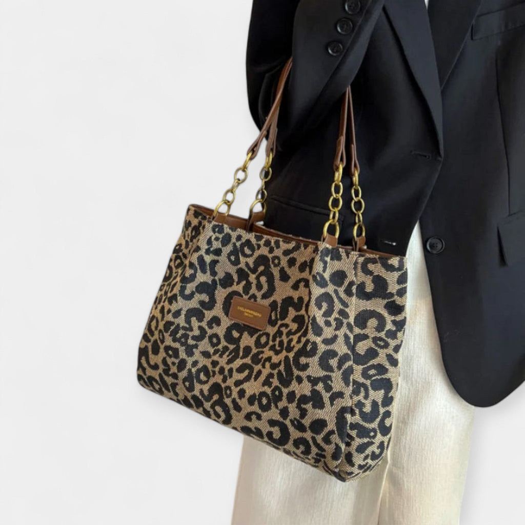 Animal Print Shoulder Bag Medium Size With Zip Closure