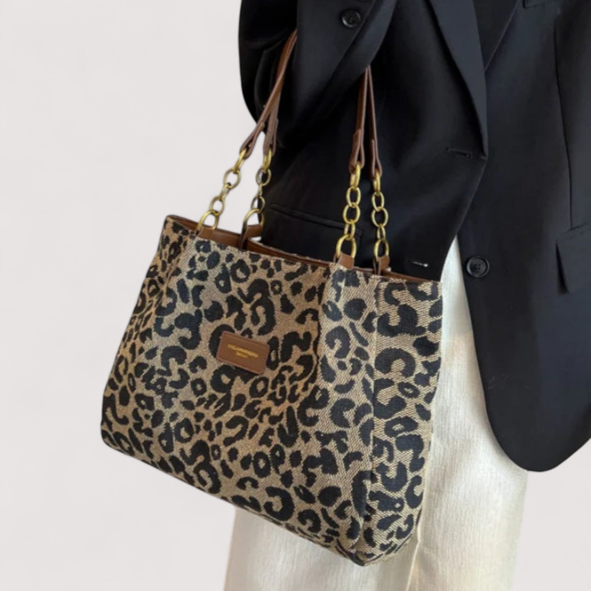 Theophano Elegant Leopard Print Canvas Shoulder Bag