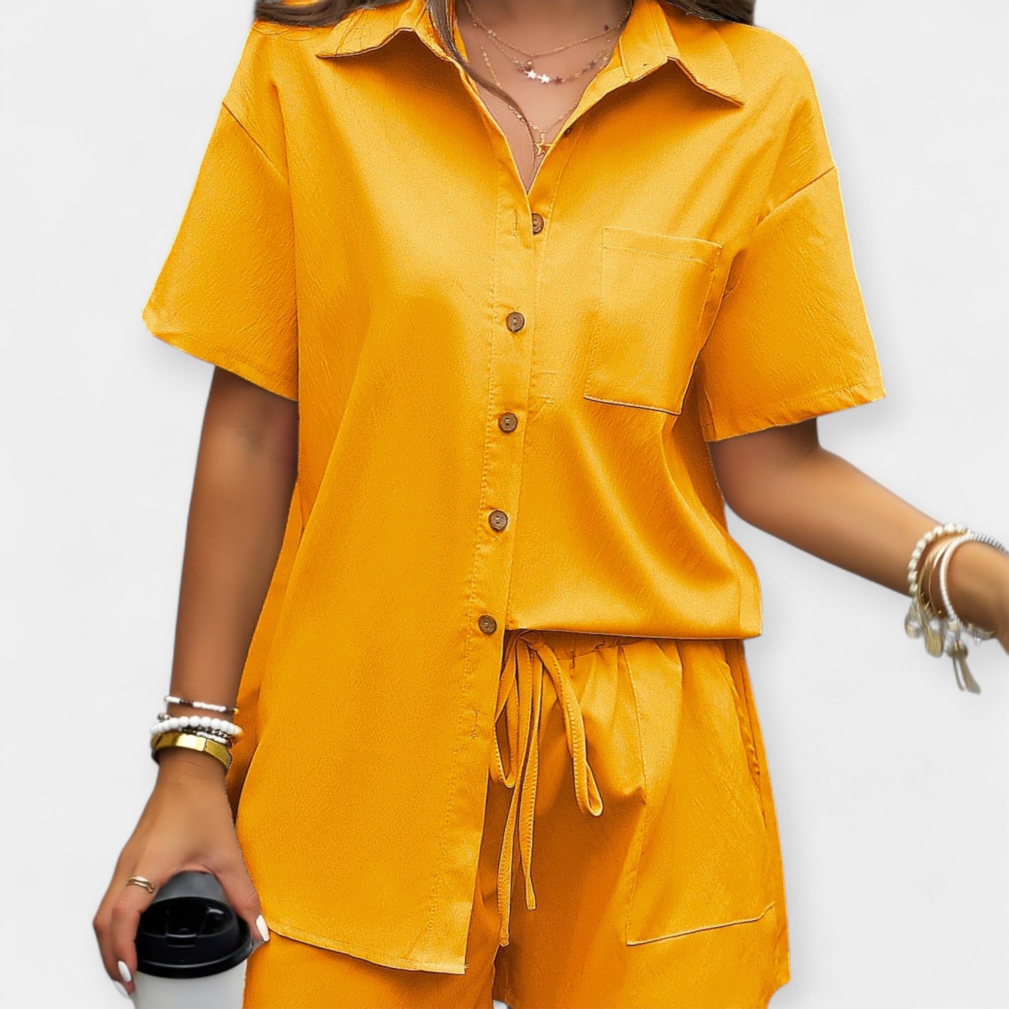Casual Shirt And Shorts Set With Medium Collar Everyday