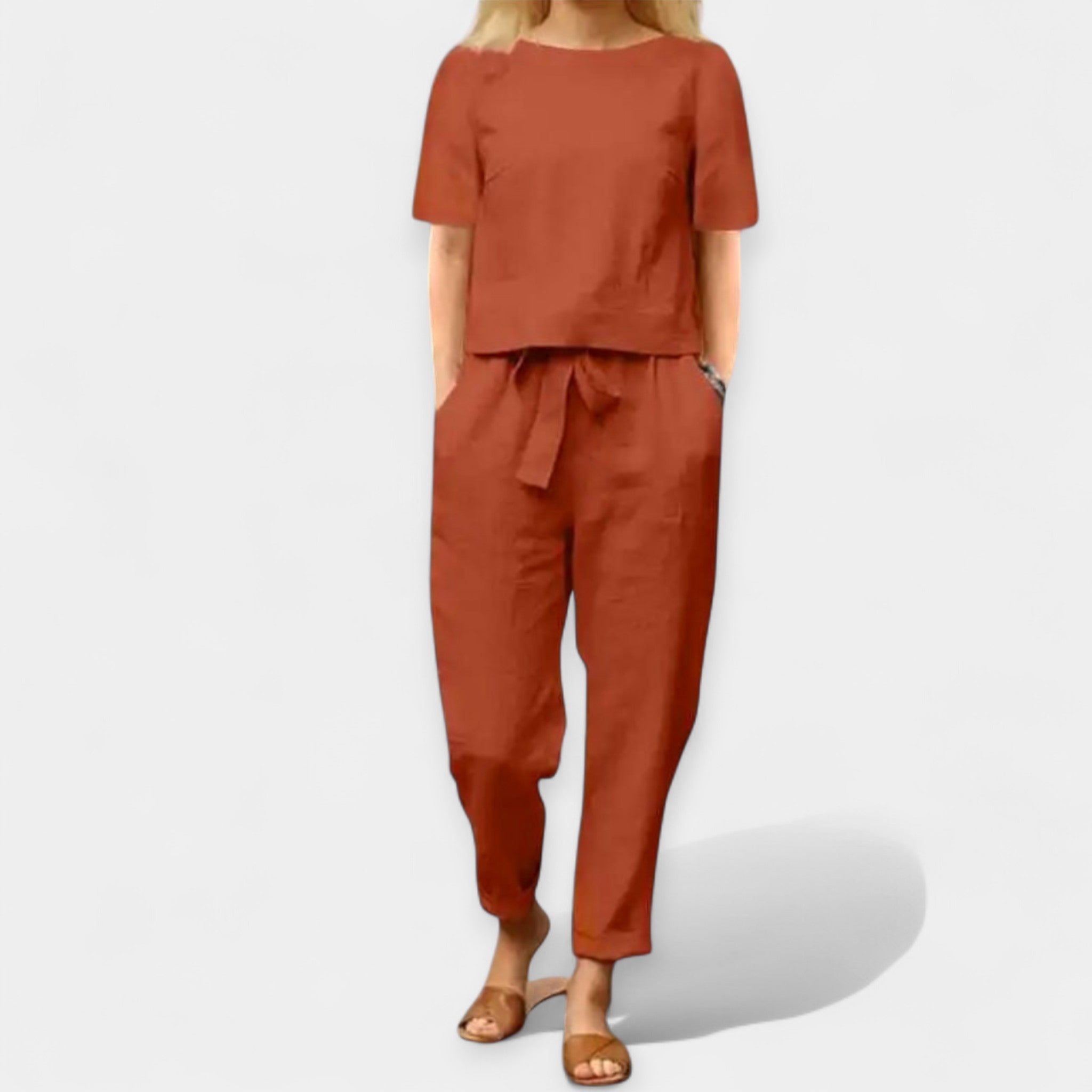 Airy Two Tone Summer Set With Wide Leg Drawstring Trousers
