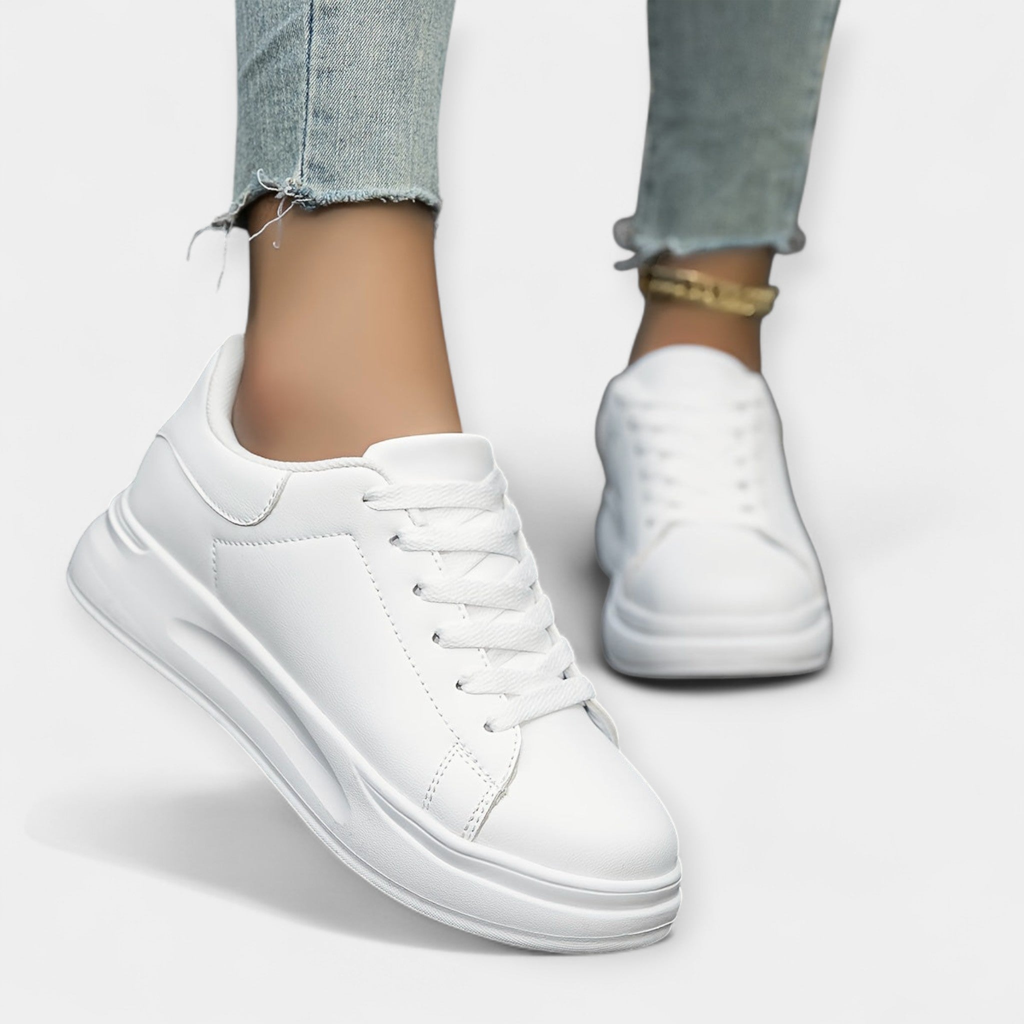 White Leather Sneakers Premium Comfort Orthopaedic Sole