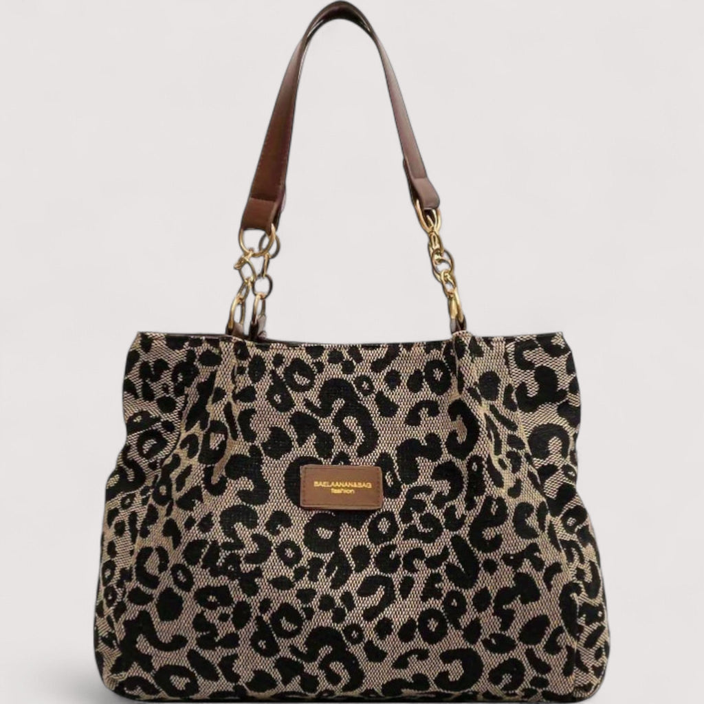 Theophano Elegant Leopard Print Canvas Shoulder Bag