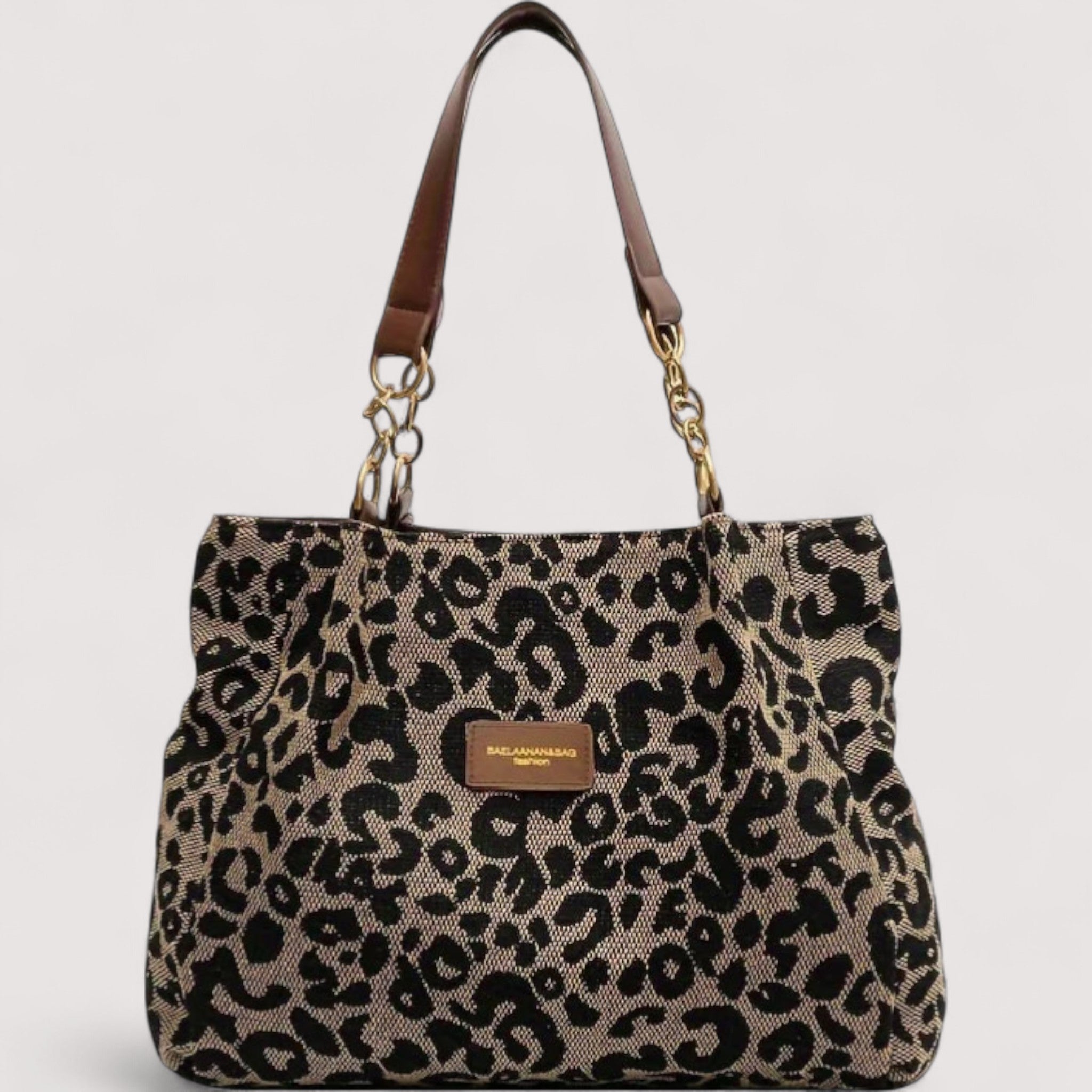 Theophano Elegant Leopard Print Canvas Shoulder Bag