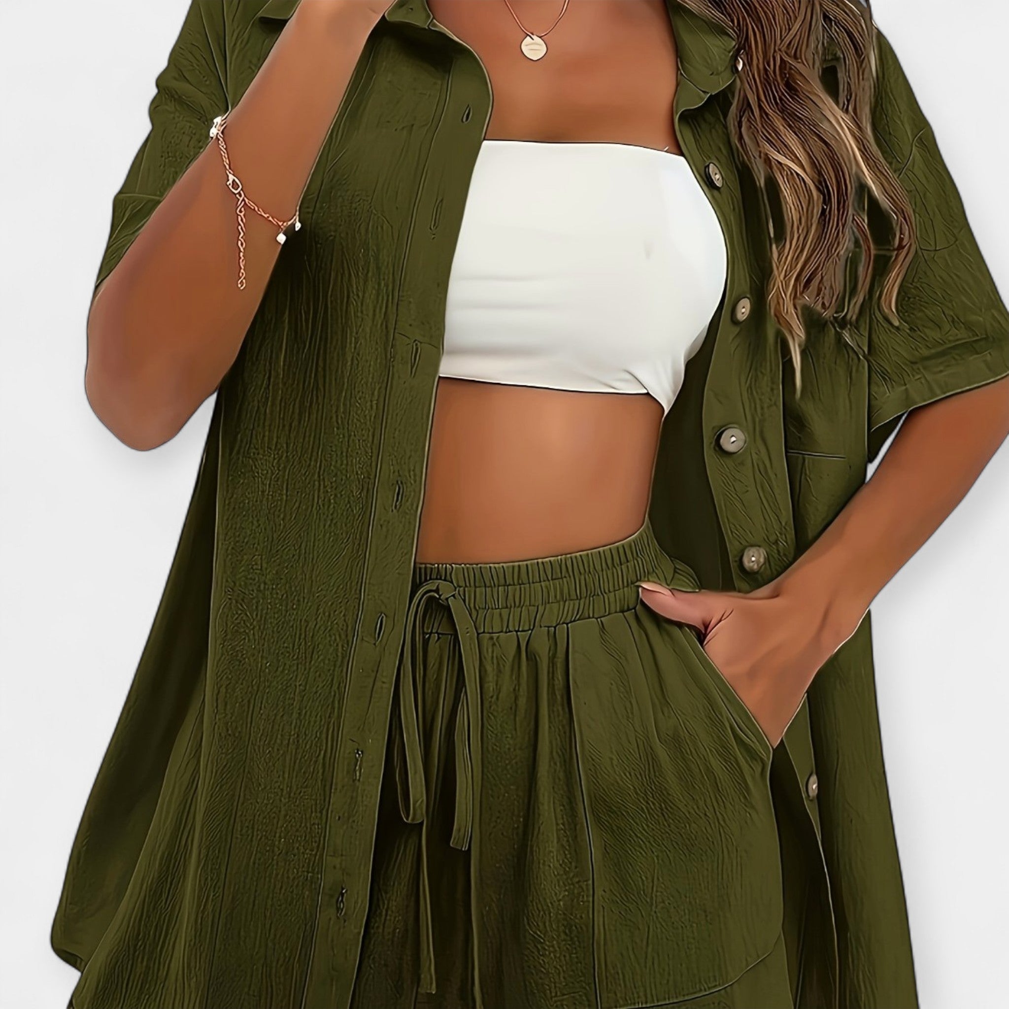 Womens Monochrome Shirt And Shorts Set For Summer Ready