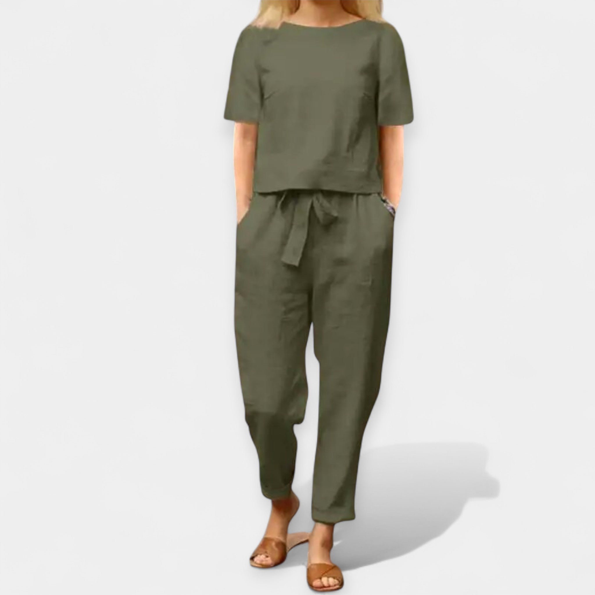 Airy Two Tone Summer Set With Wide Leg Drawstring Trousers