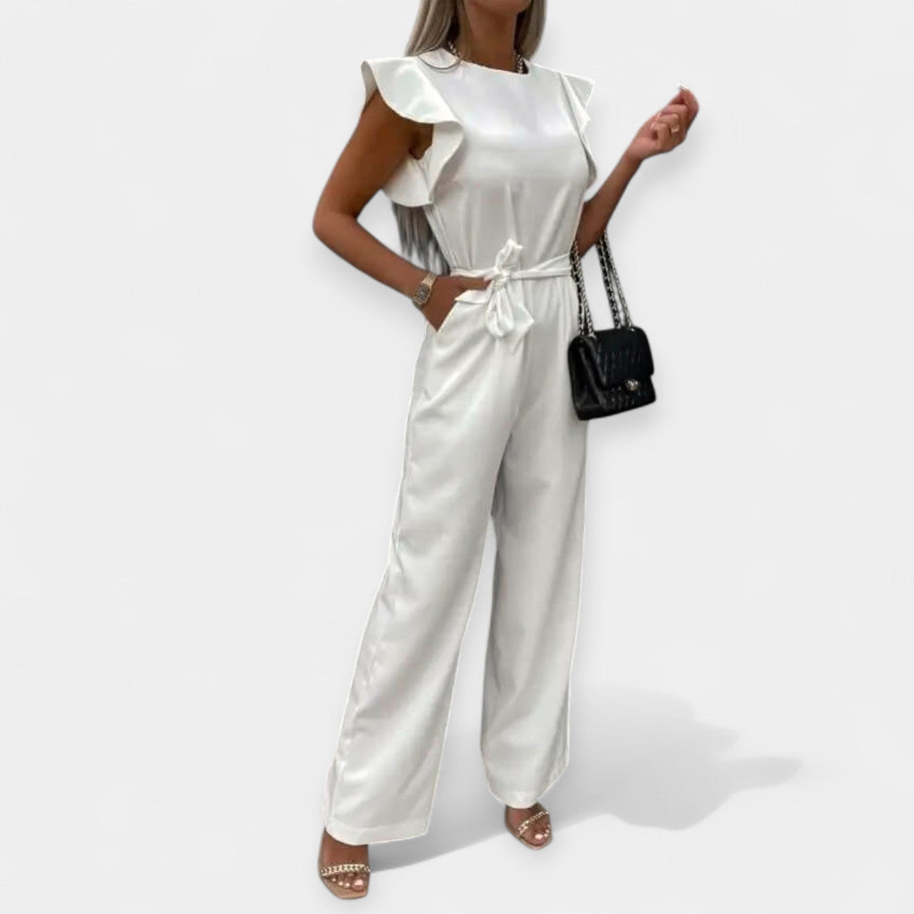 Jumpsuit with Butterfly Sleeves and Belted Waistline