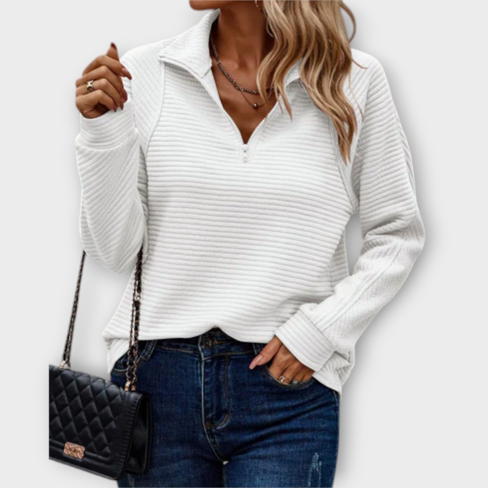 Vilja Women Half Zip Pullover V Neck Knitwear For Everyday