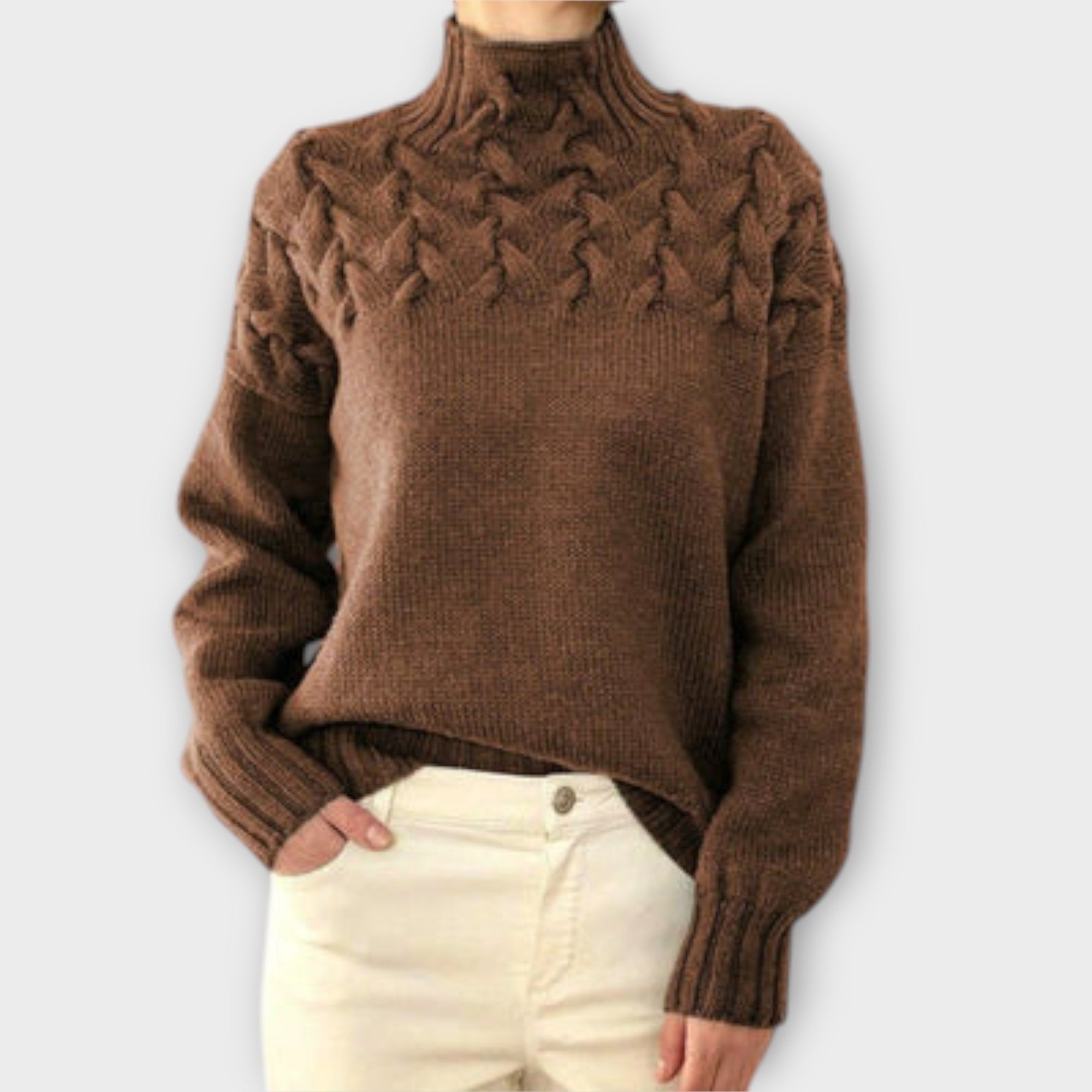 Eva Womens Cable Knit Jumper With Detail For Everyday Wear