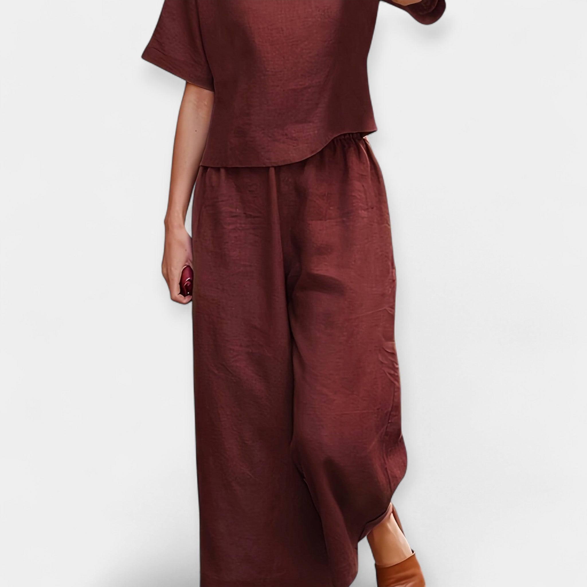 Airy Short Sleeve Top And Trousers Set For Summer Casual