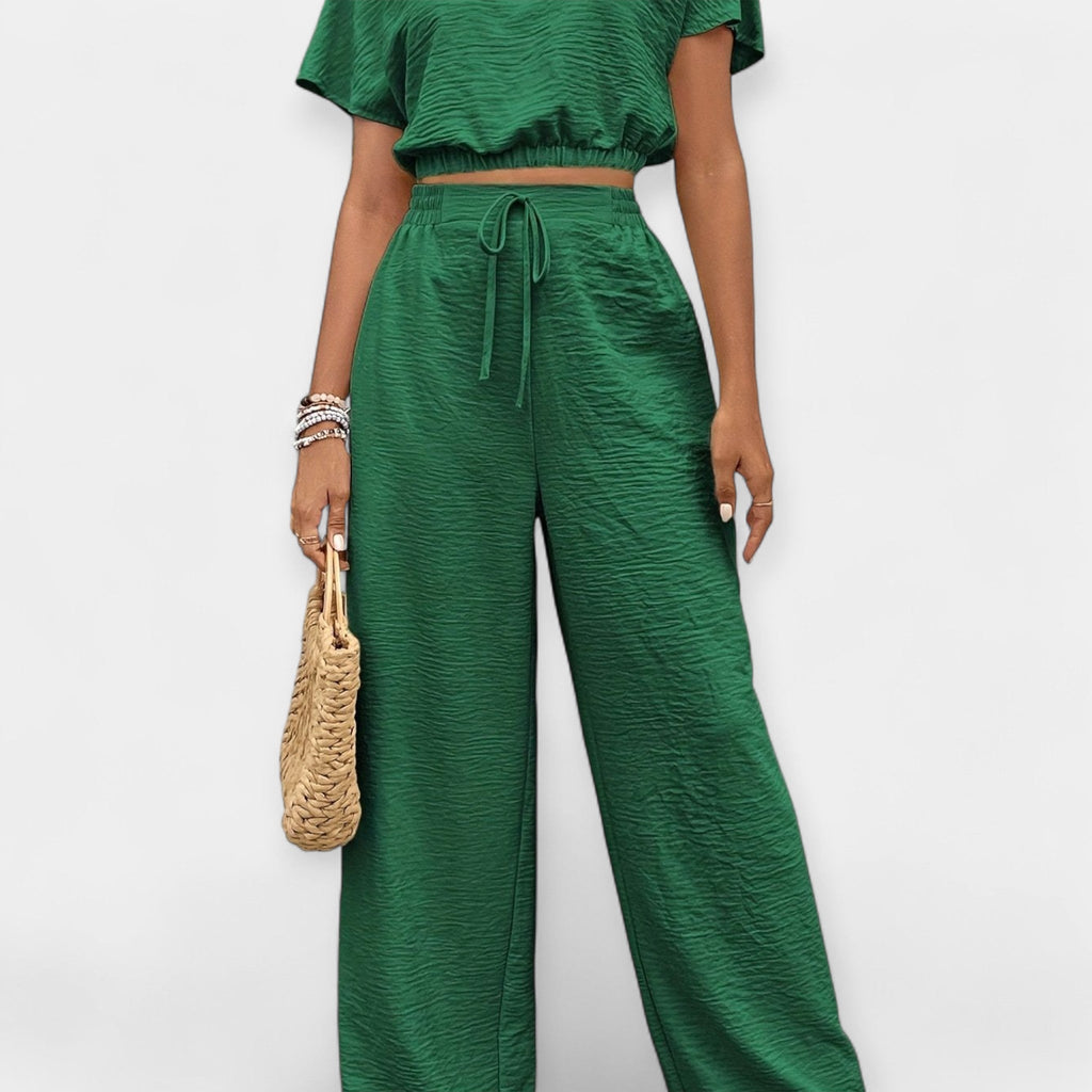 Stylish Loose Fit Set With Boho Top And Drawstring Trousers