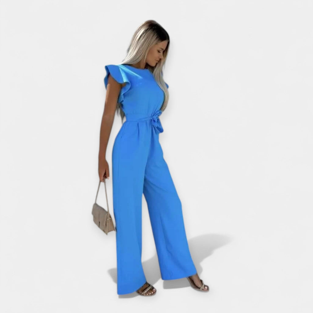 Jumpsuit with Butterfly Sleeves and Belted Waistline