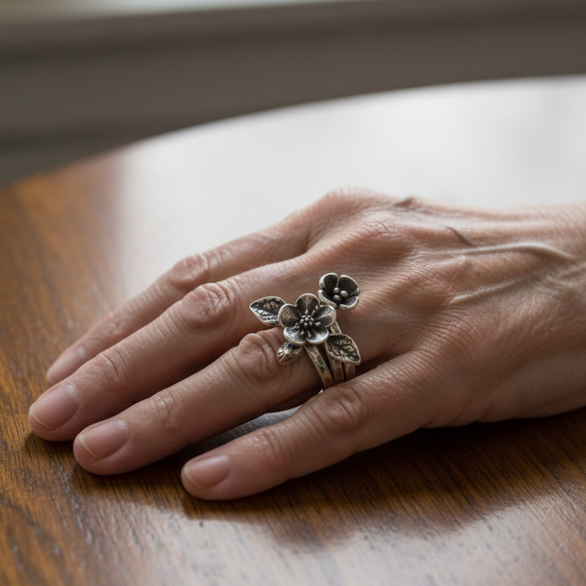 Vintage Flower Silver Layer Ring