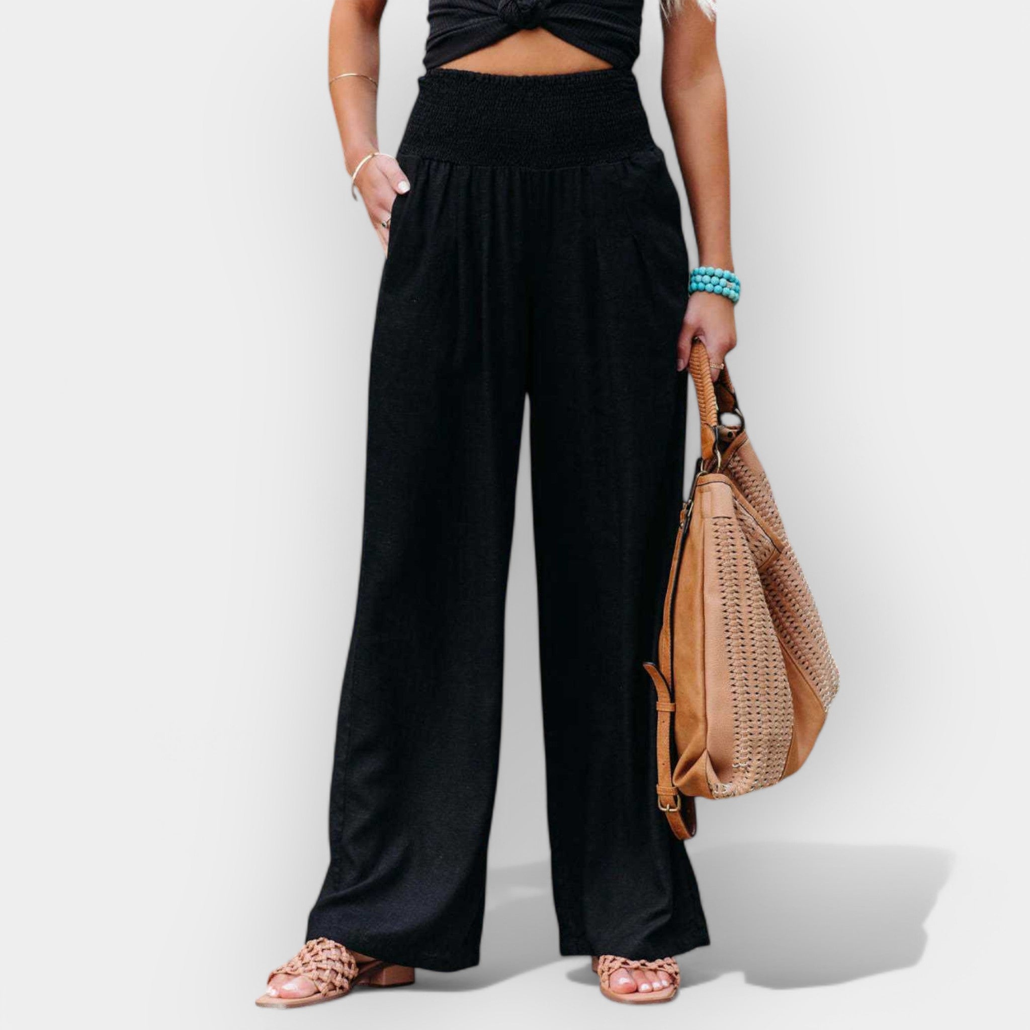Wide Fit Lightweight Trousers With Elastic Waistband