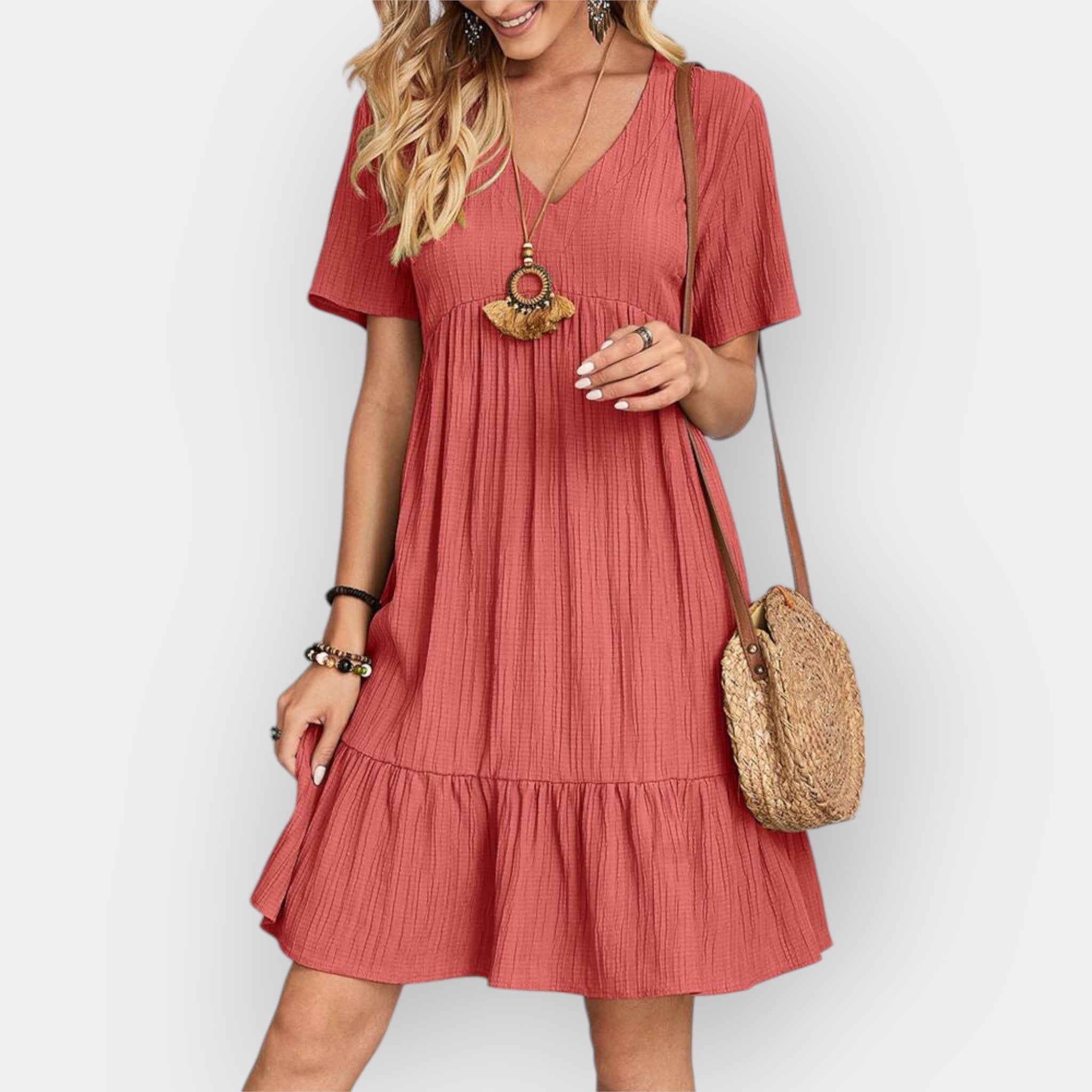 Midi Dress With V Neckline For All Occasions Lightweight