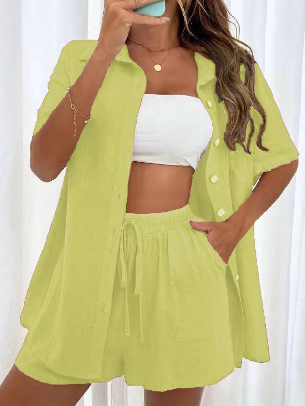 Womens Monochrome Shirt And Shorts Set For Summer Ready