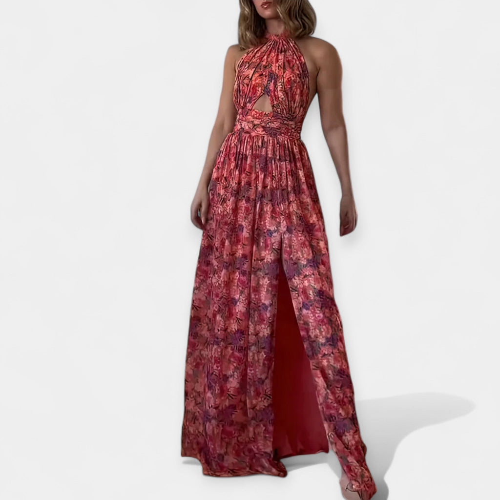 Maxi Dress With Open Back Floral Print Summer Elegance