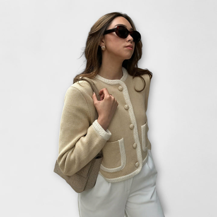 Classic Knit Cardigan With Elegant Functional Zip Pockets