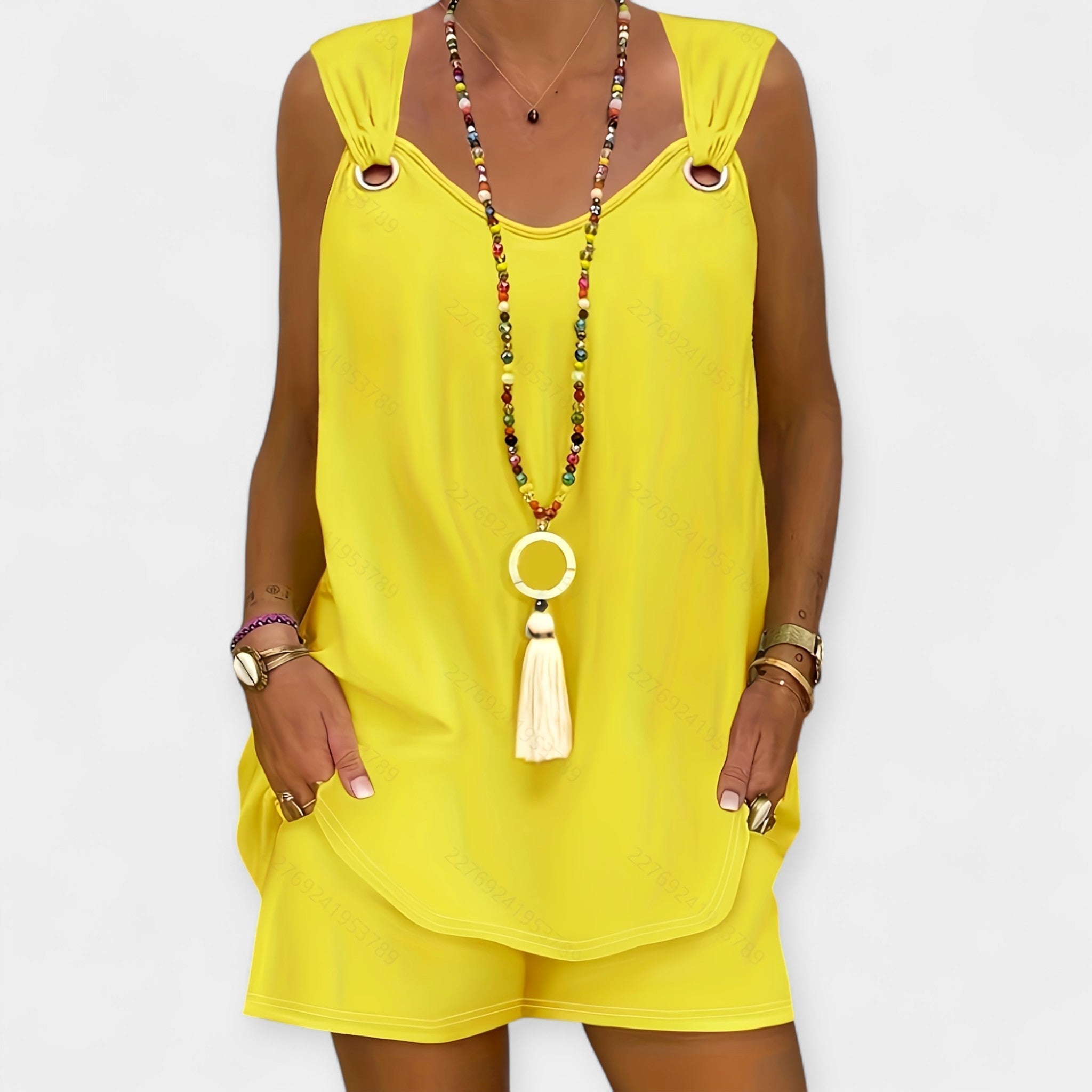 Sleeveless Blouse And Shorts Set V Neckline Style Chic