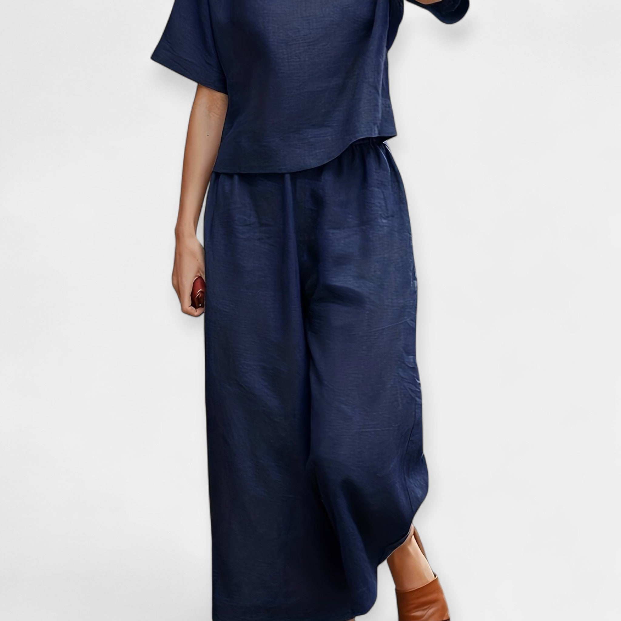 Airy Short Sleeve Top And Trousers Set For Summer Casual