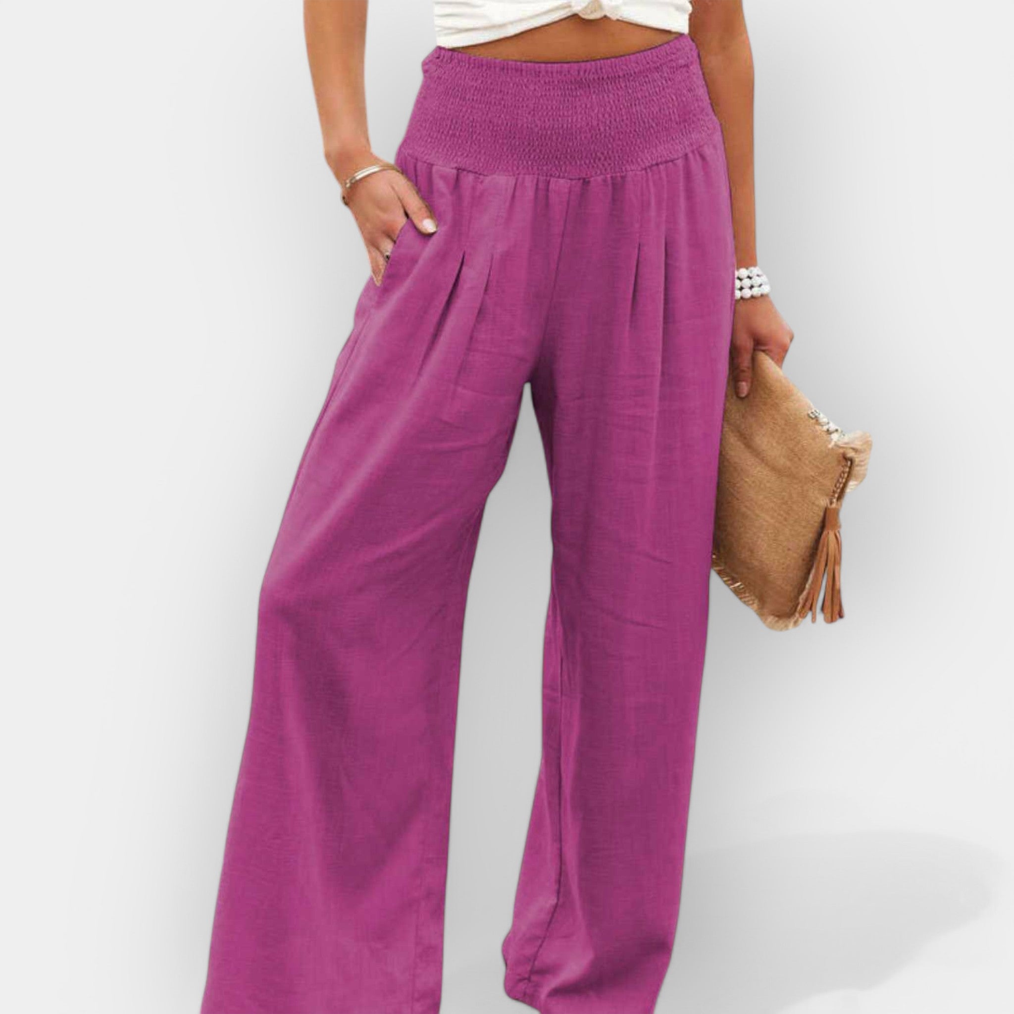 Wide Fit Lightweight Trousers With Elastic Waistband