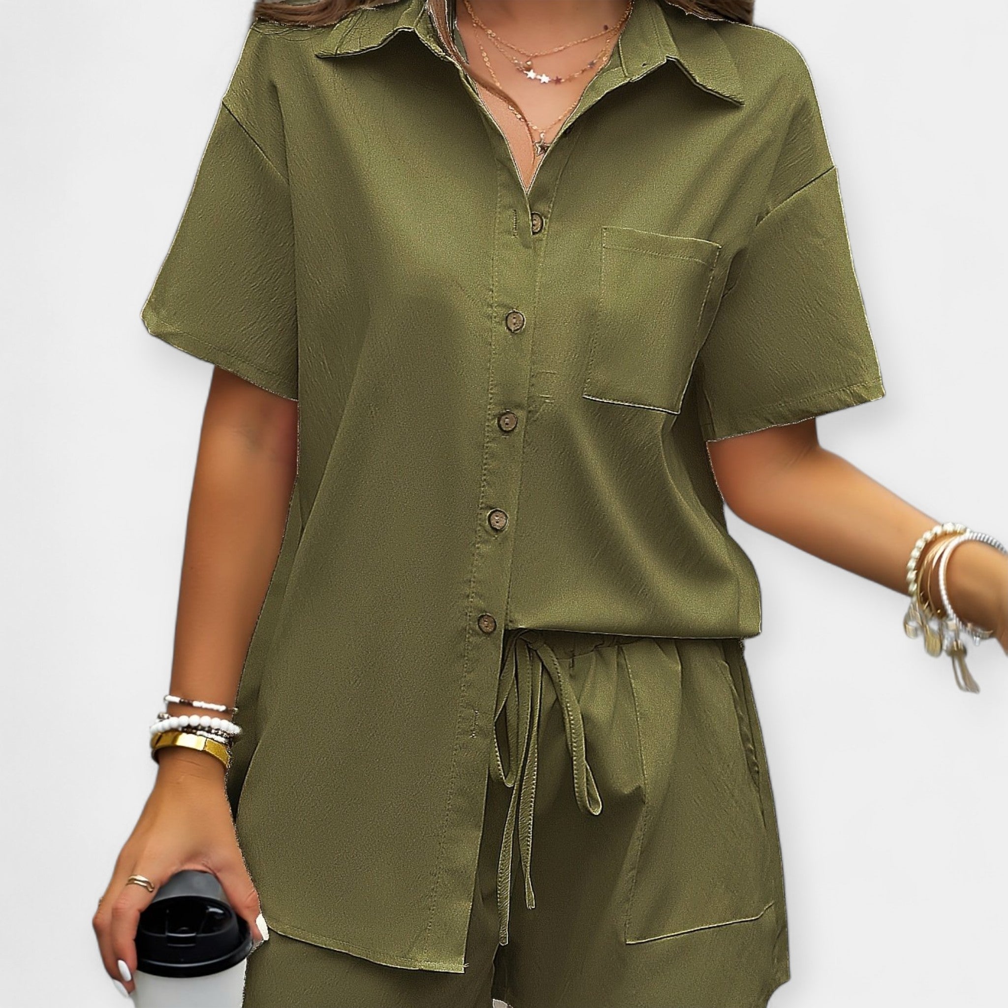 Casual Shirt And Shorts Set With Medium Collar Everyday
