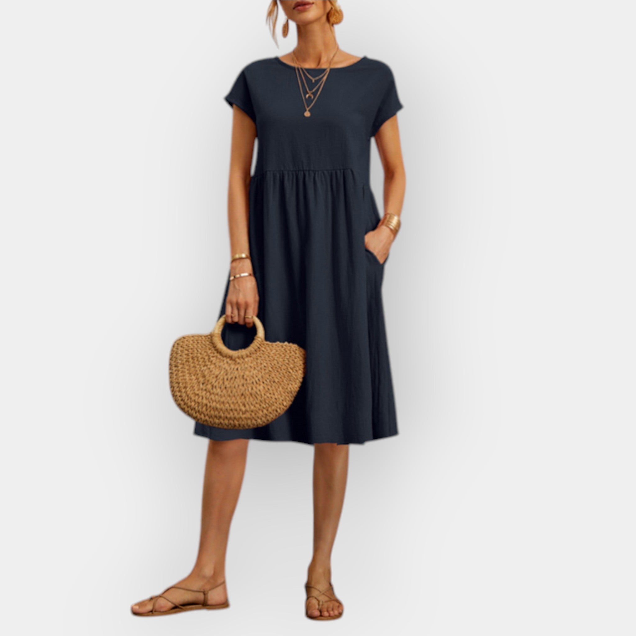 Midi Dress With Clean Lines In Lightweight Breathable Fabric