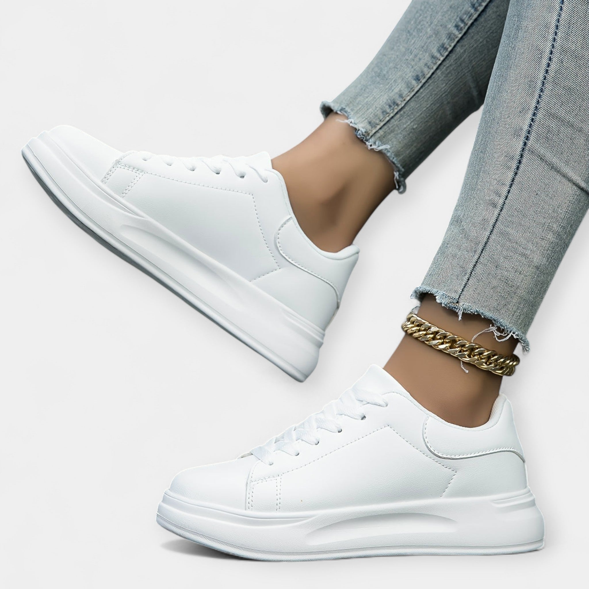 White Leather Sneakers Premium Comfort Orthopaedic Sole