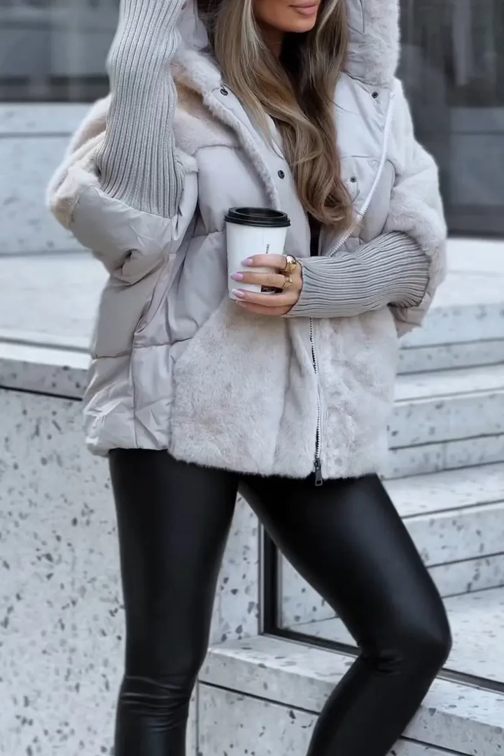 Ava Elegant Puffer Jacket With Teddy Mix For Winter Warmth