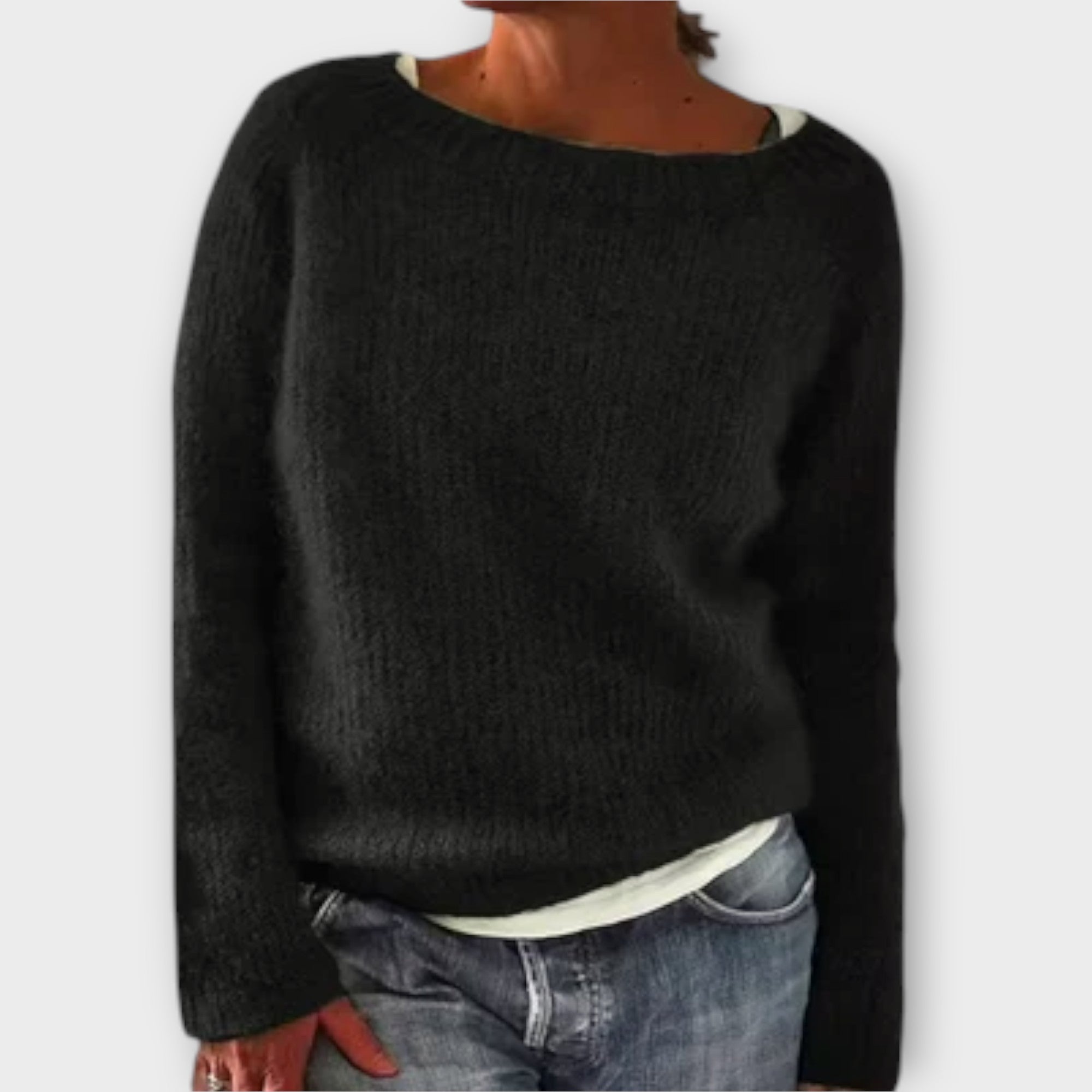 Regine Solid Colour Knit Jumper With Round Neck Oversized
