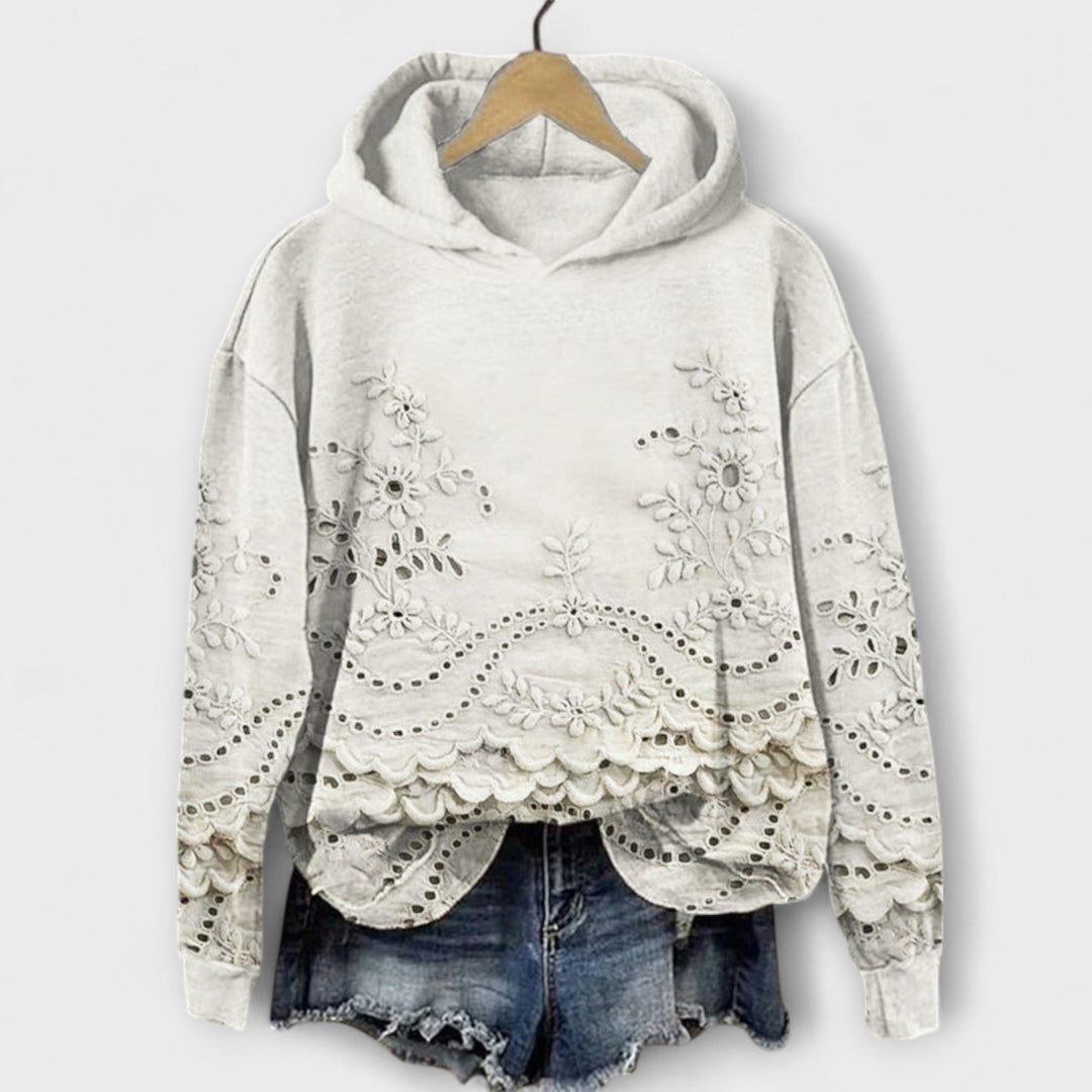 Grace Vintage Floral Hoodie With Embroidered Print Design