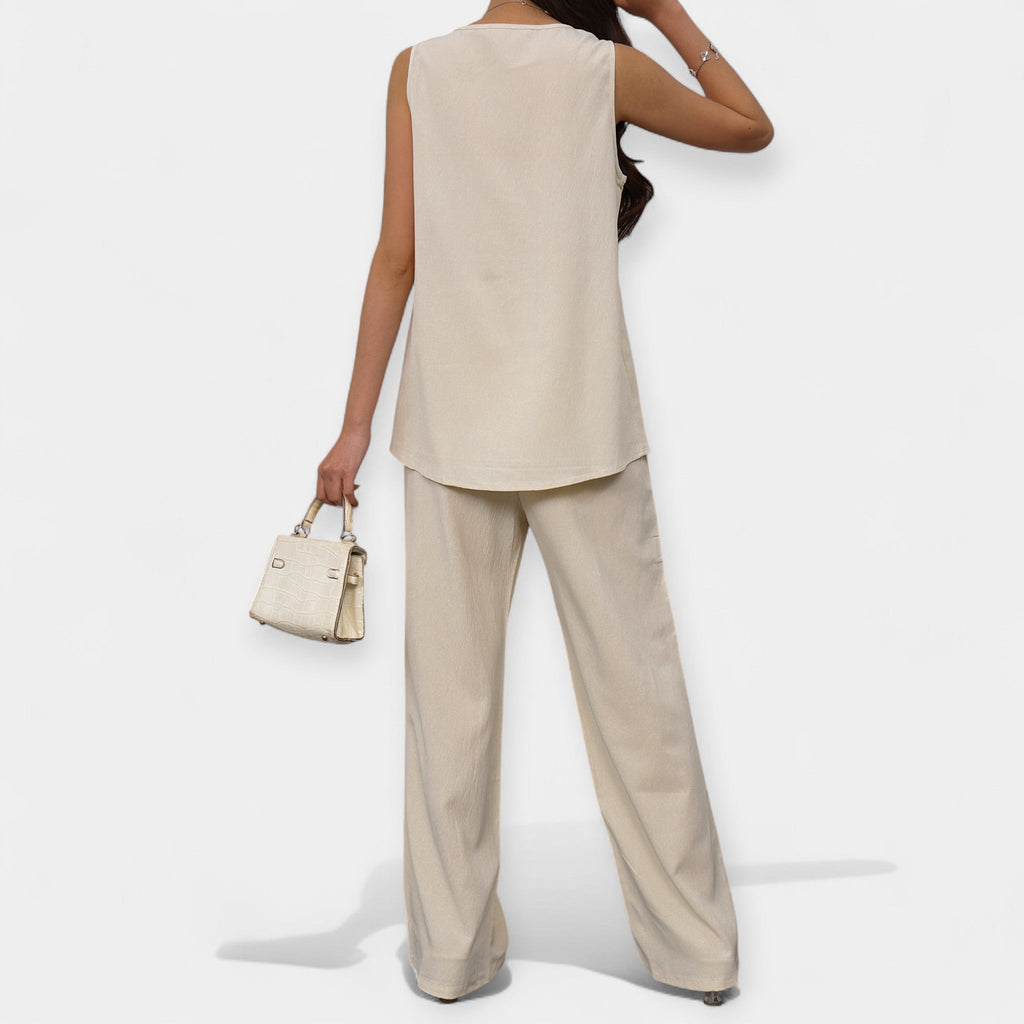 Casual Sleeveless Top And Wide Leg Pants Set For Summer