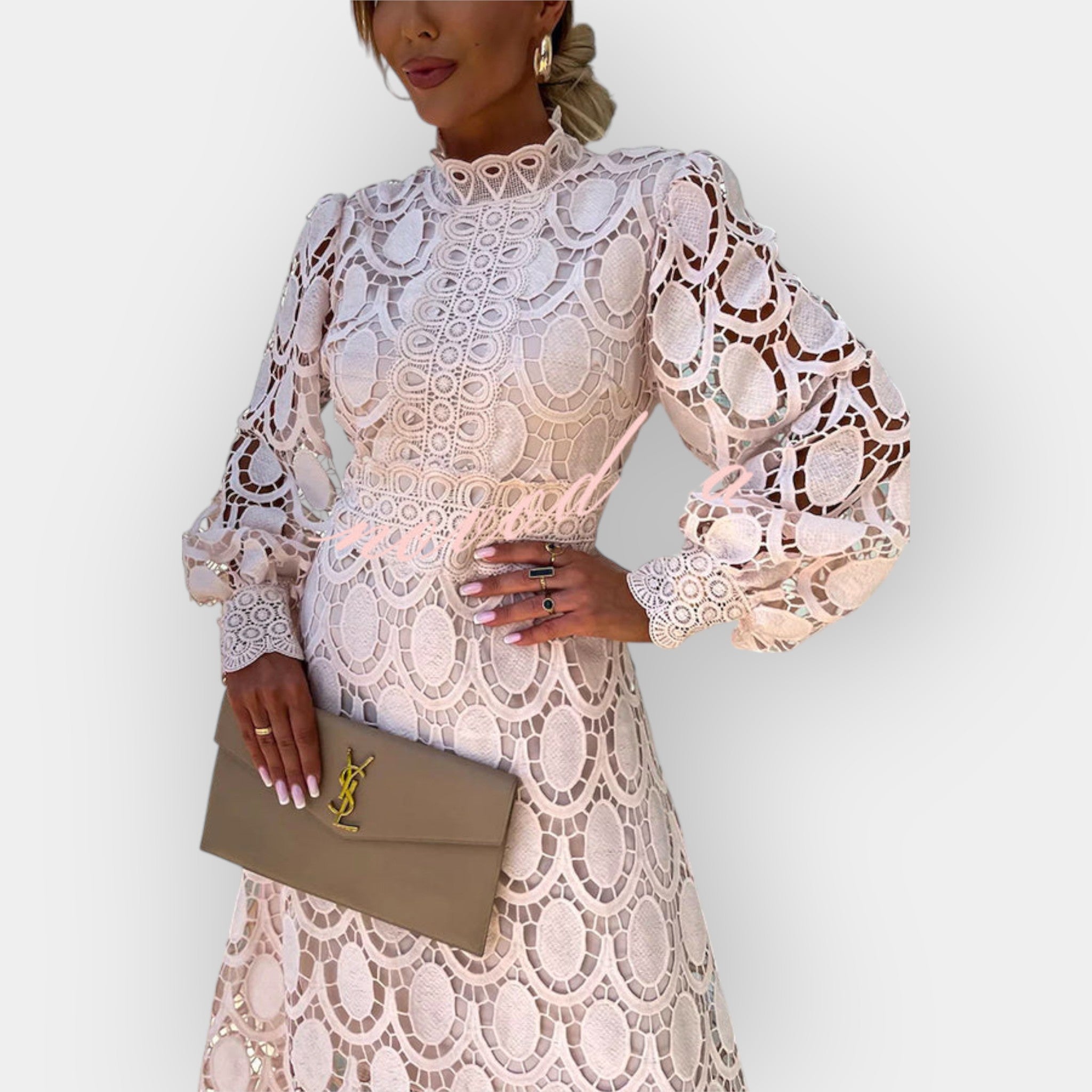 Romantic Lace Dress With Puff Sleeves And Soft Fabric