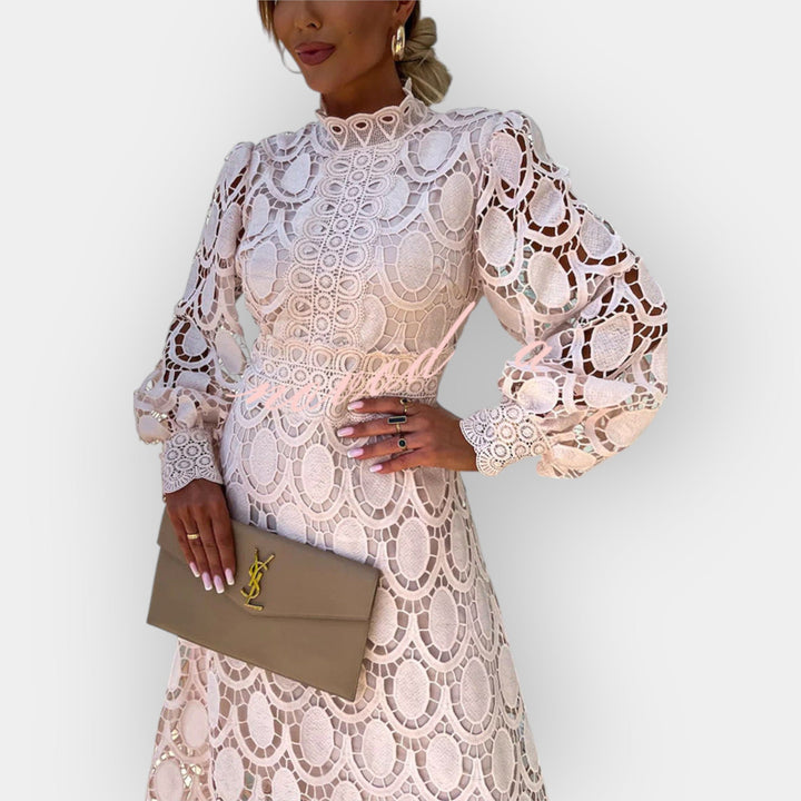 Romantic Lace Dress With Puff Sleeves And Soft Fabric