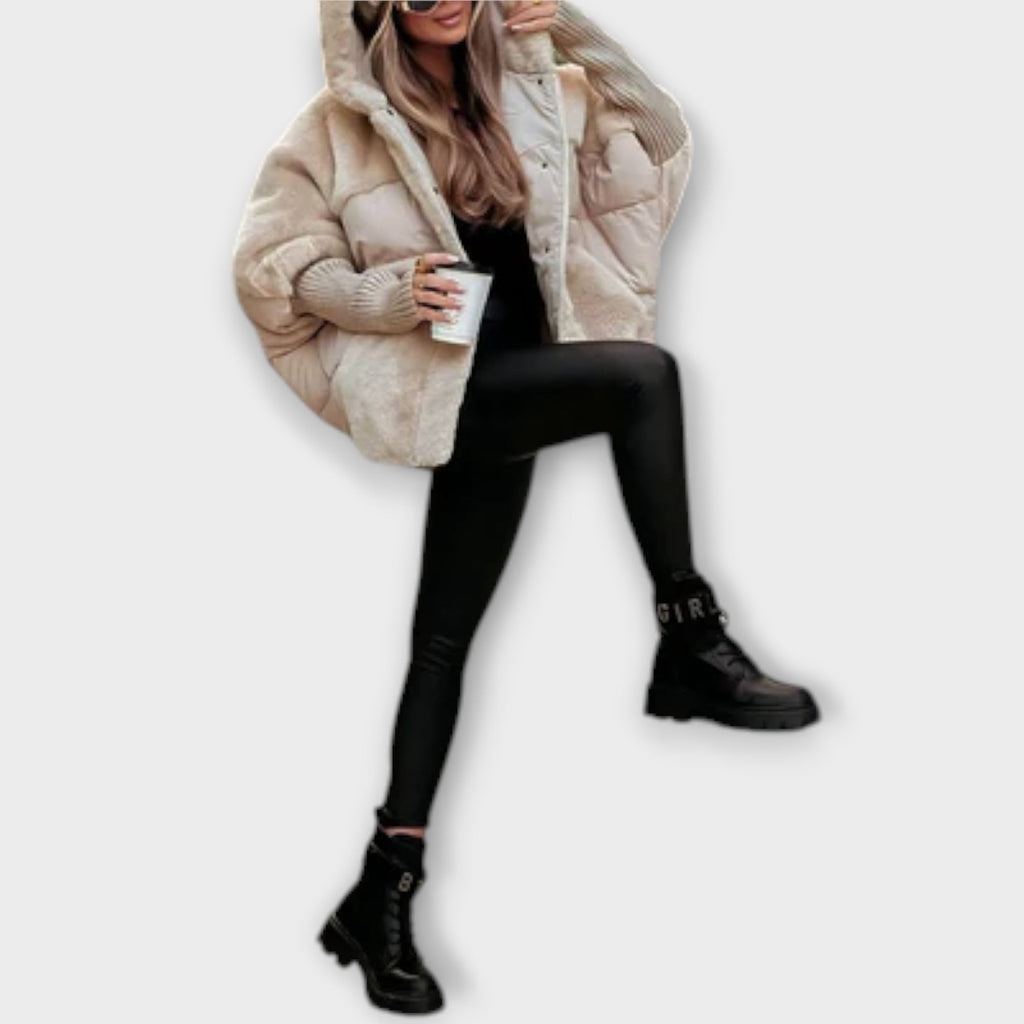 Ava Elegant Puffer Jacket With Teddy Mix For Winter Warmth