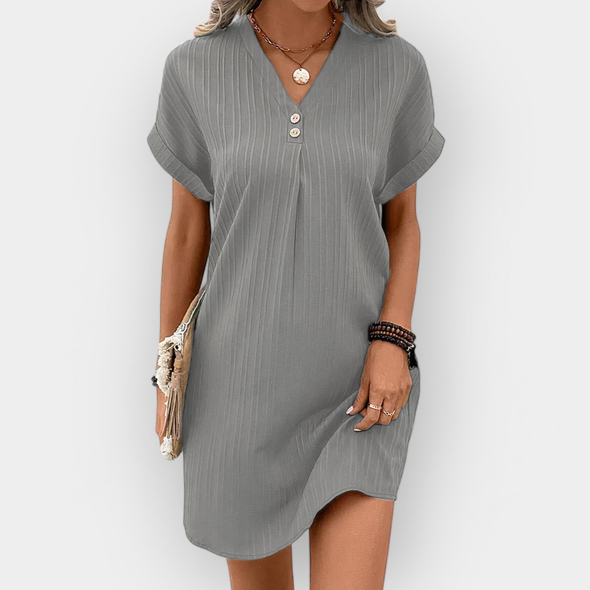 Airy Summer Dress With V Neck And Relaxed Fit Breathable