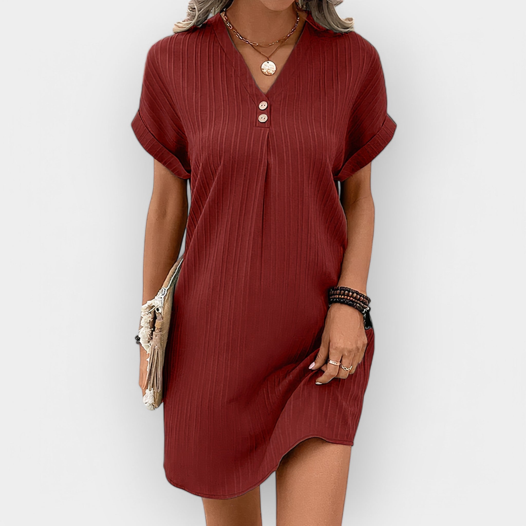 Airy Summer Dress With V Neck And Relaxed Fit Breathable
