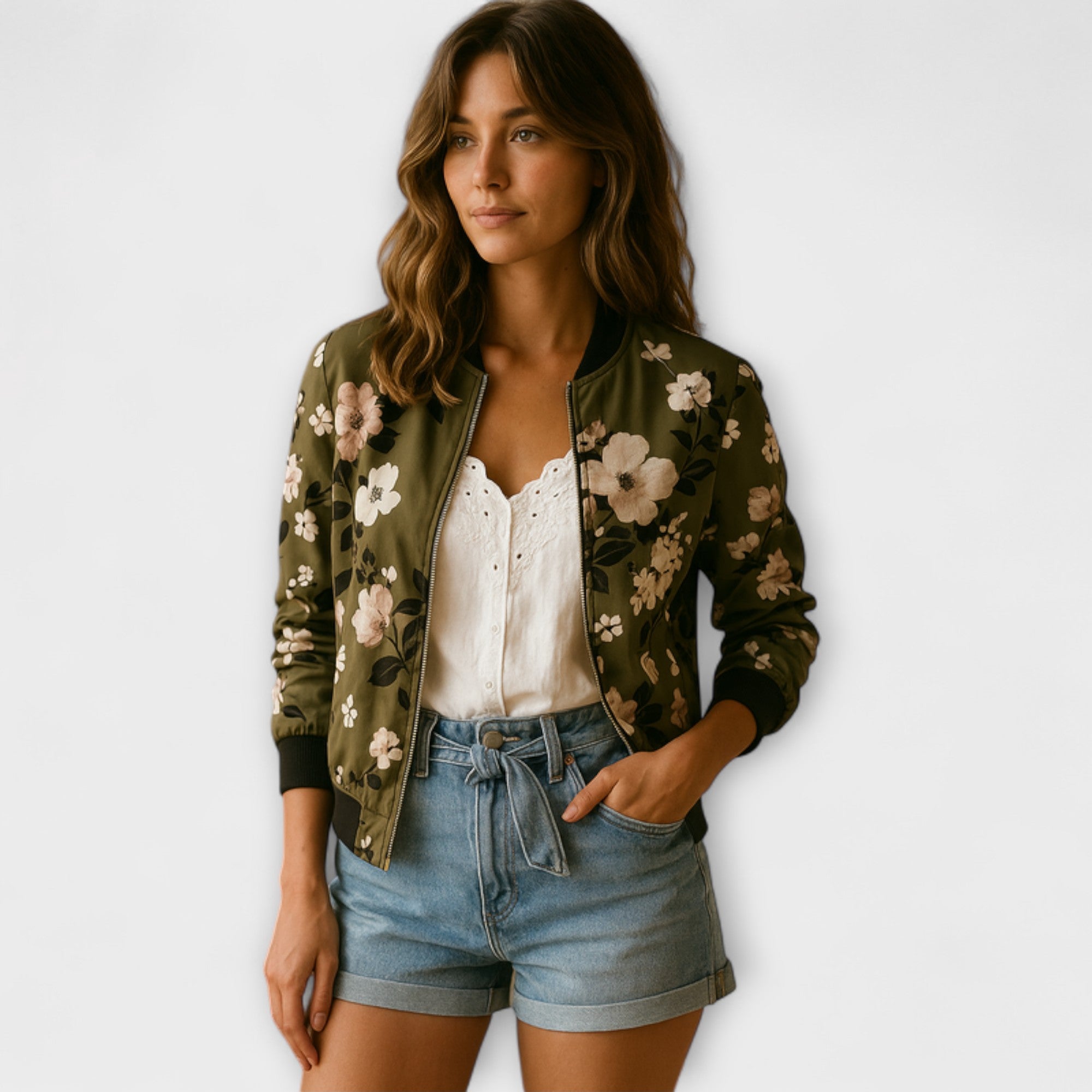 Kaelin Floral Print Bomber Jacket With Bold Flowers