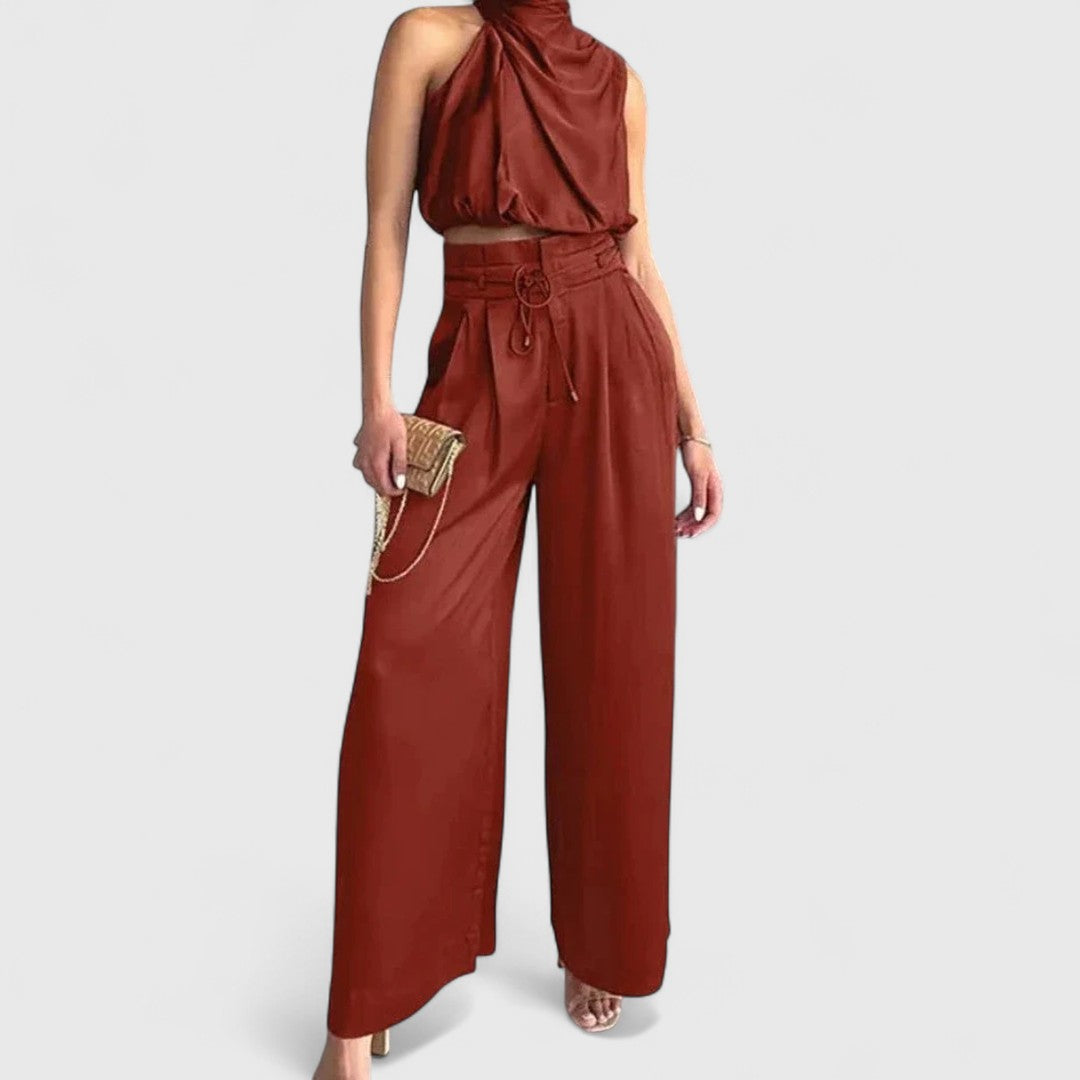 Adrianna Two Tone Sleeveless Top And High Waisted Pants Set