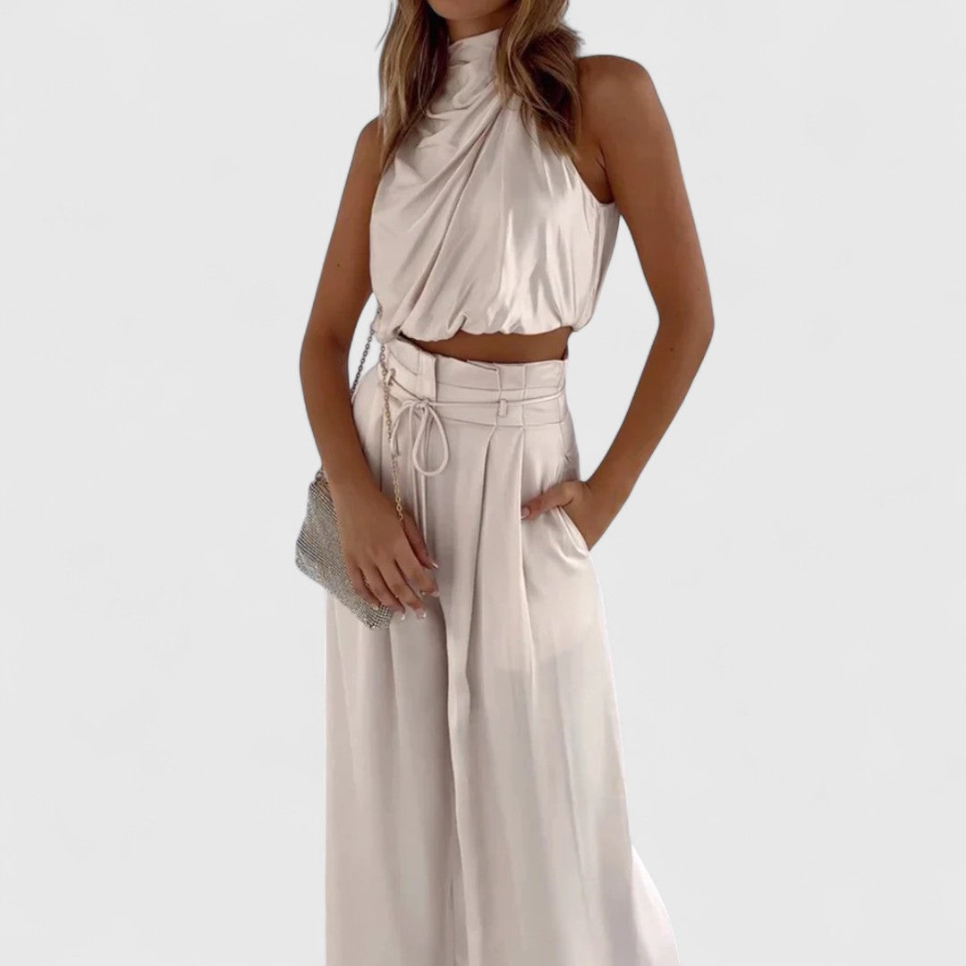 Adrianna Two Tone Sleeveless Top And High Waisted Pants Set