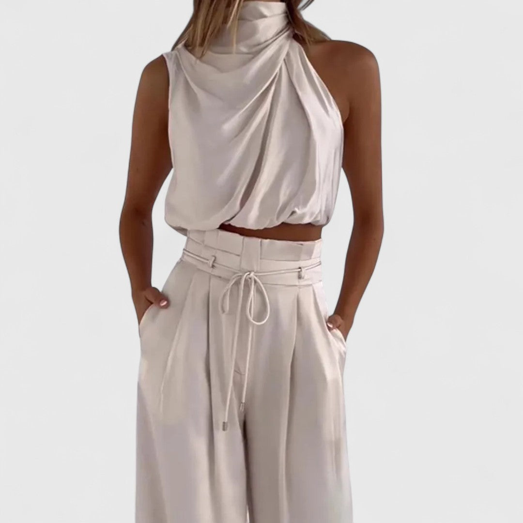 Adrianna Two Tone Sleeveless Top And High Waisted Pants Set