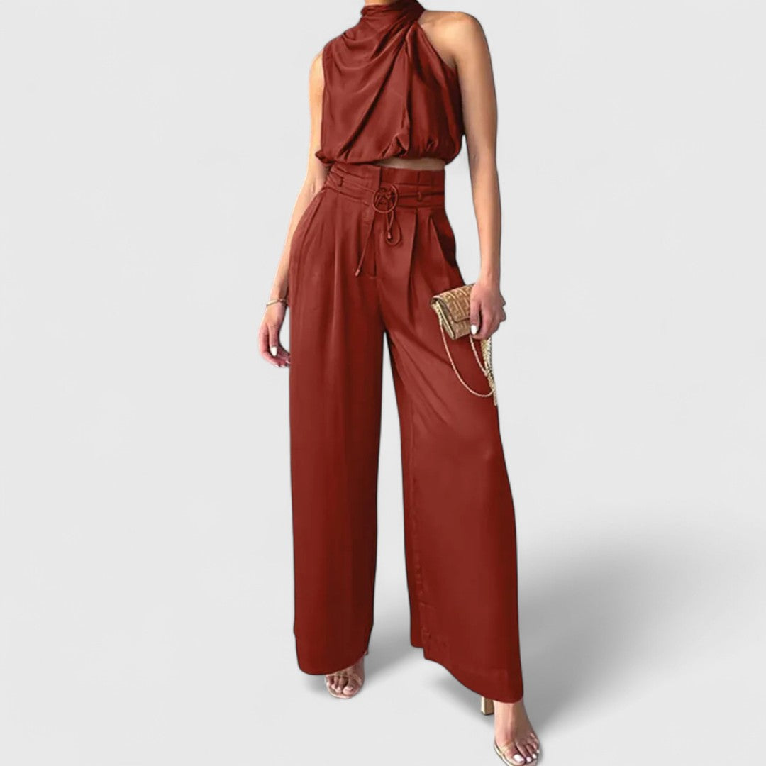 Adrianna Two Tone Sleeveless Top And High Waisted Pants Set