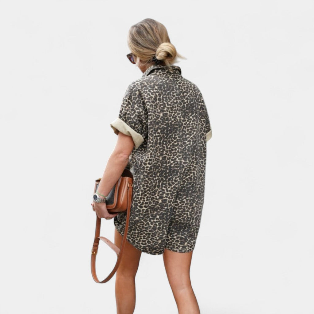 Ekaterina Leopard Print Shirt Dress for Summer Casual Wear