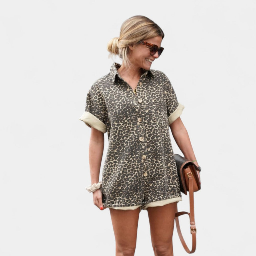 Ekaterina Leopard Print Shirt Dress for Summer Casual Wear
