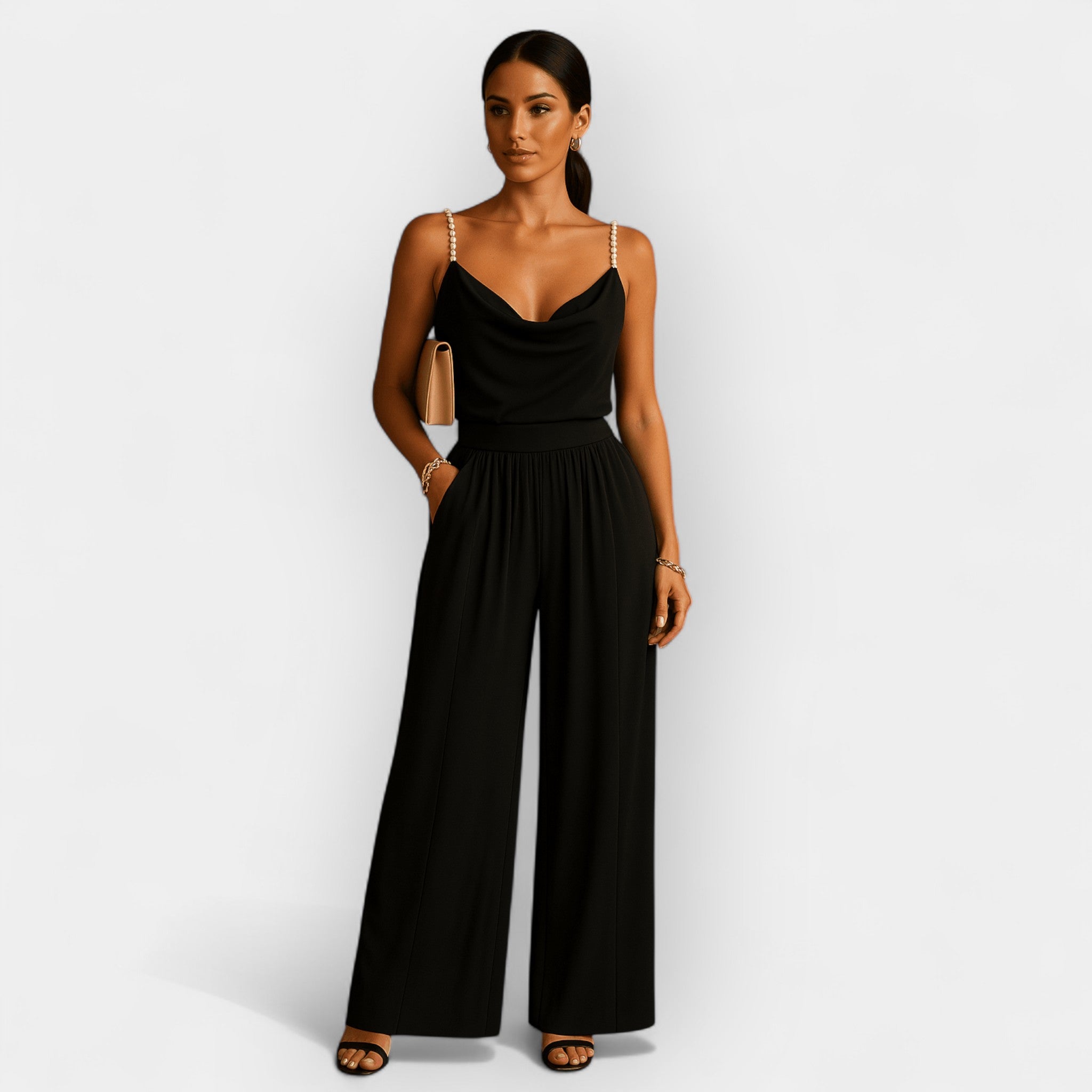 Elegant Wide Leg Jumpsuit Breathable Polyester Fabric