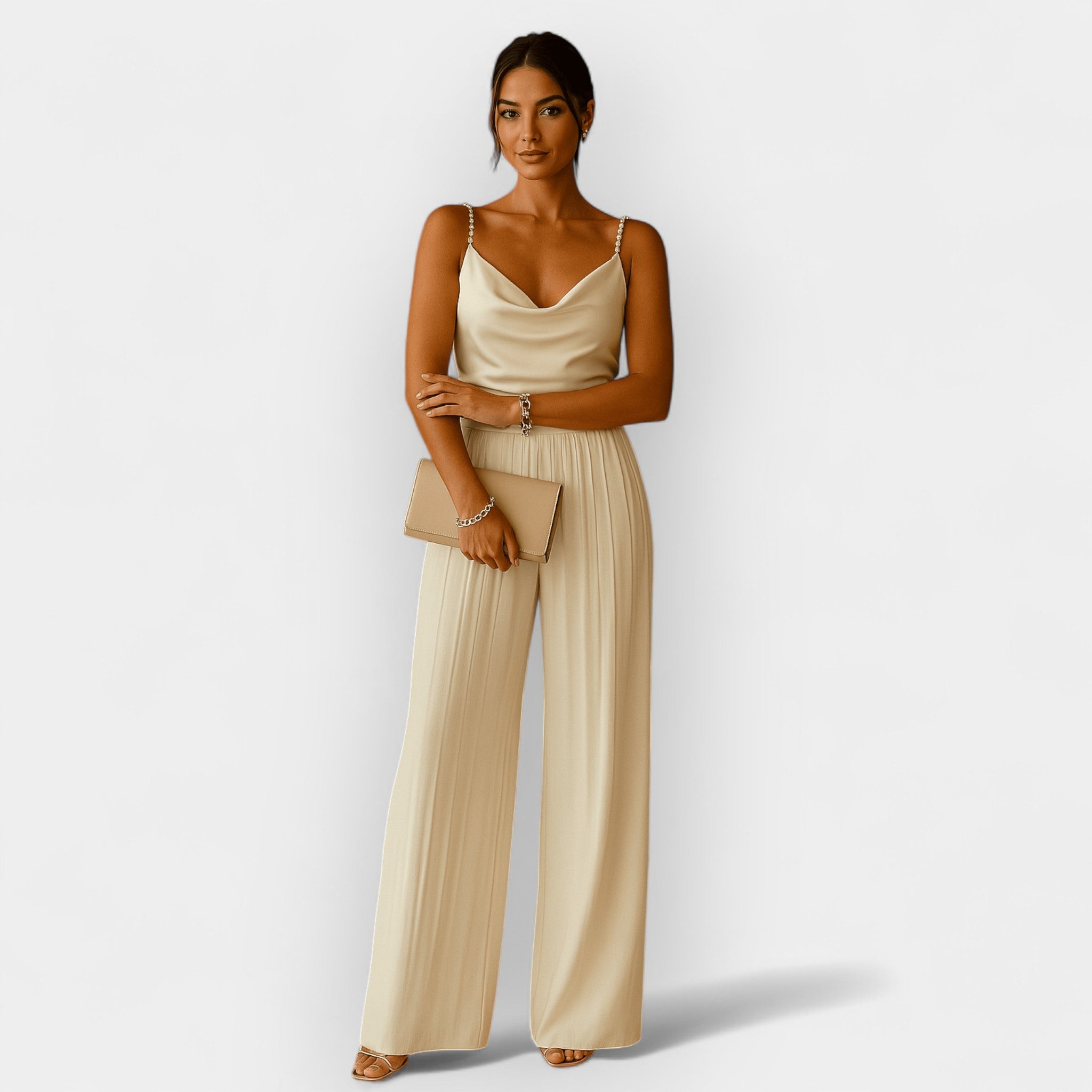 Elegant Wide Leg Jumpsuit Breathable Polyester Fabric