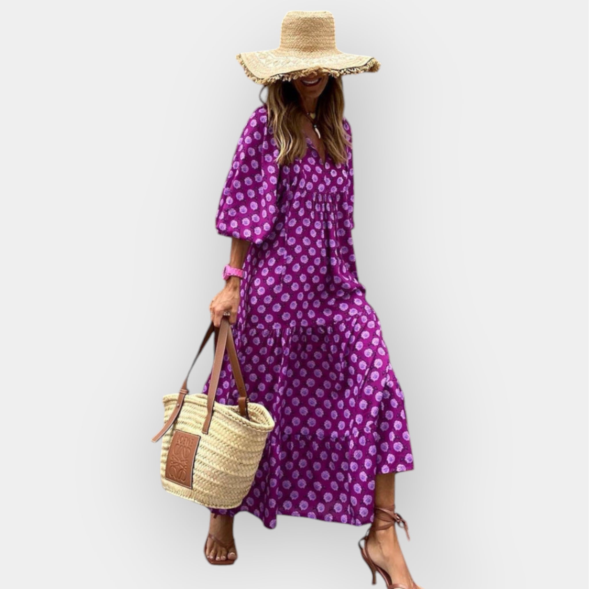 Floral Print Midi Dress With Breathable Lightweight Fabric