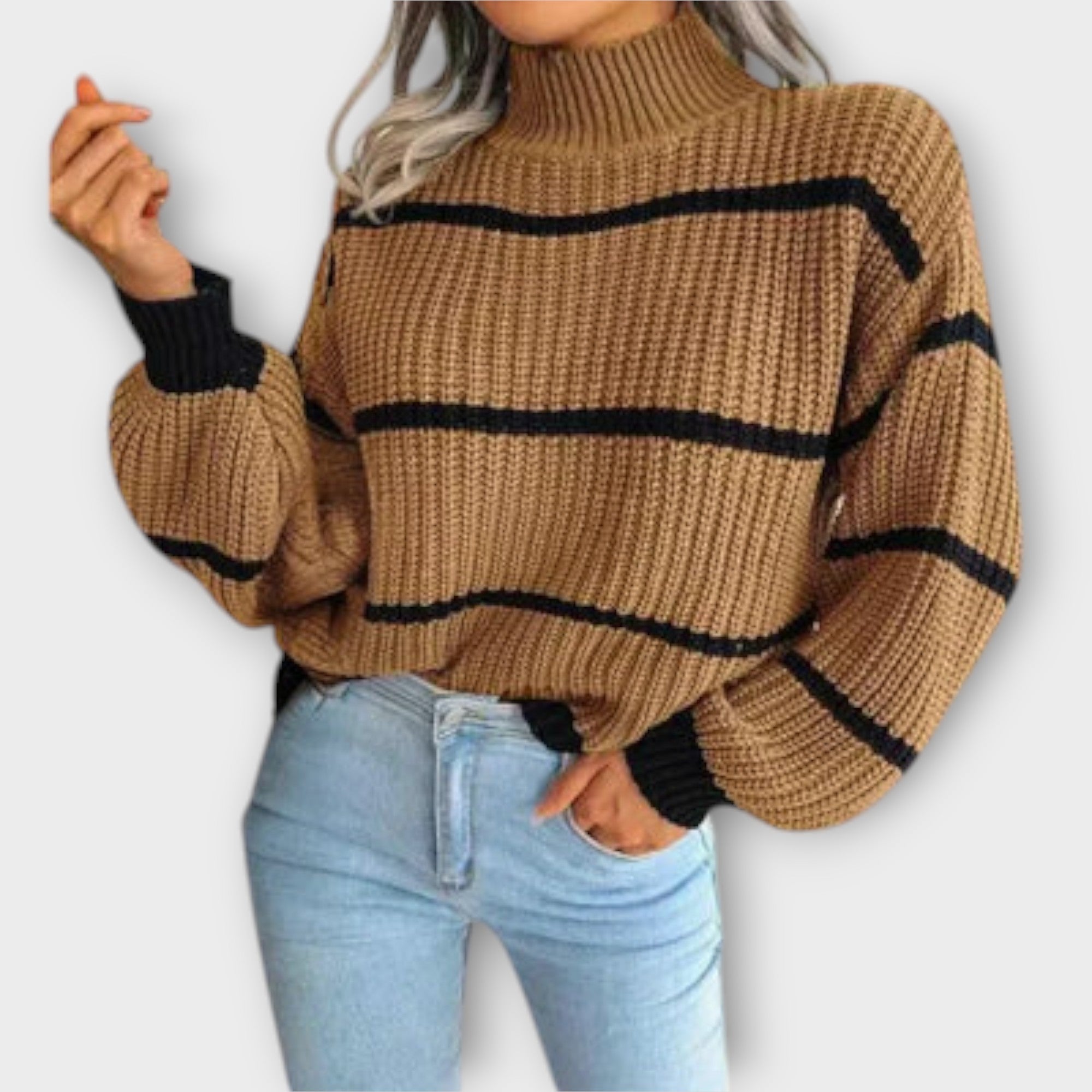 Chavala Striped Roll Neck Jumper For Women Elegant Knitwear