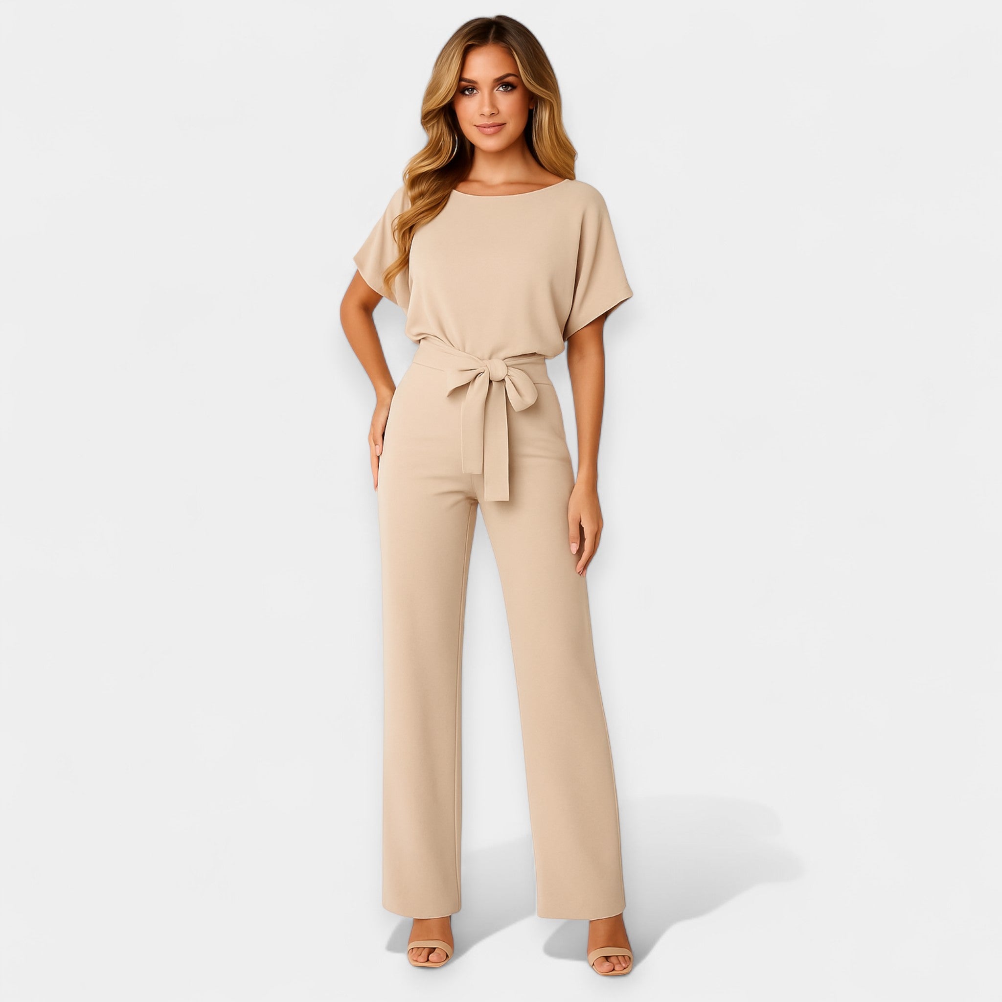 Jumpsuit With Adjustable Tie Belt For Elegant Silhouette